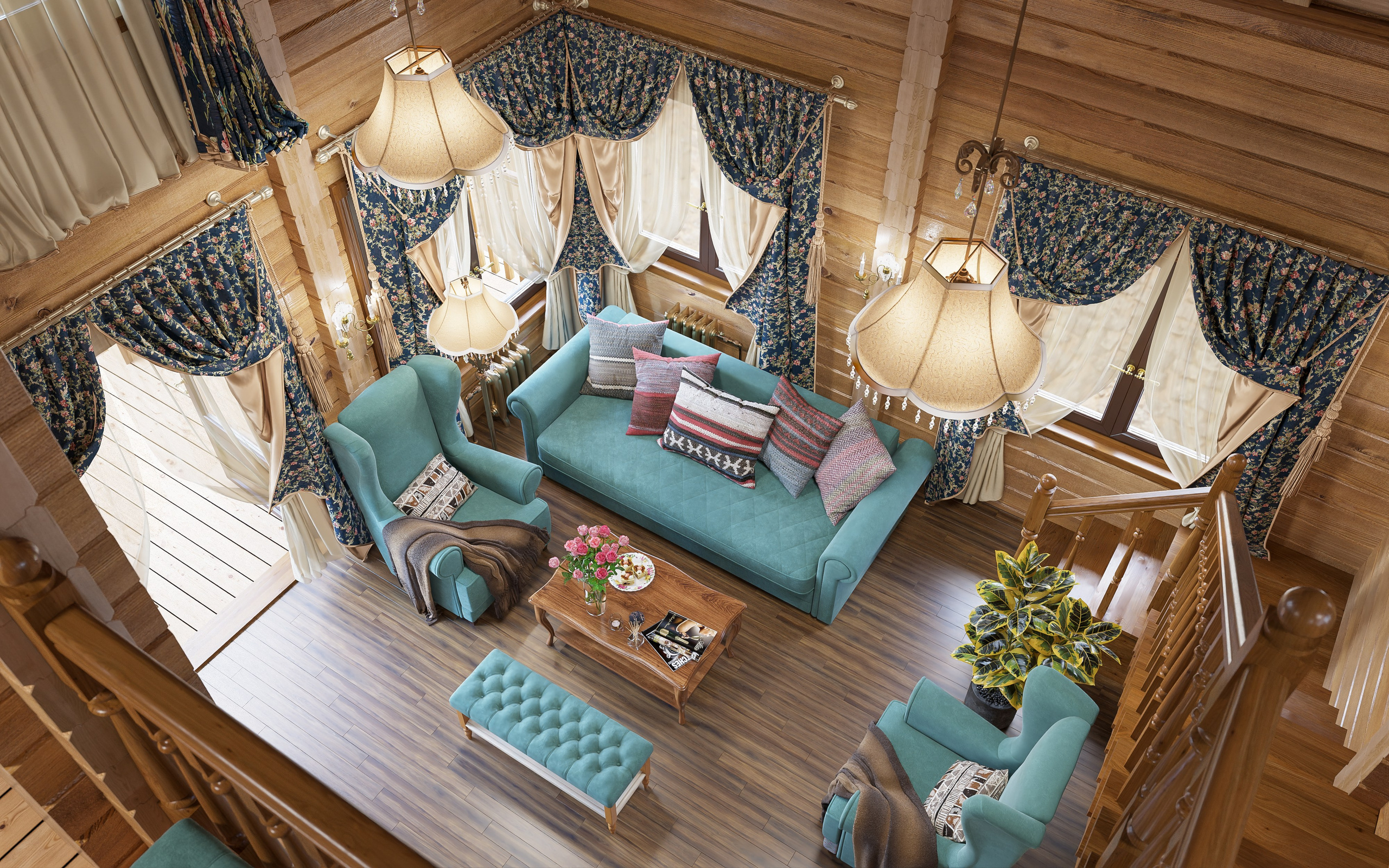 1 этаж. Гостиная. Дизайн и визуализация