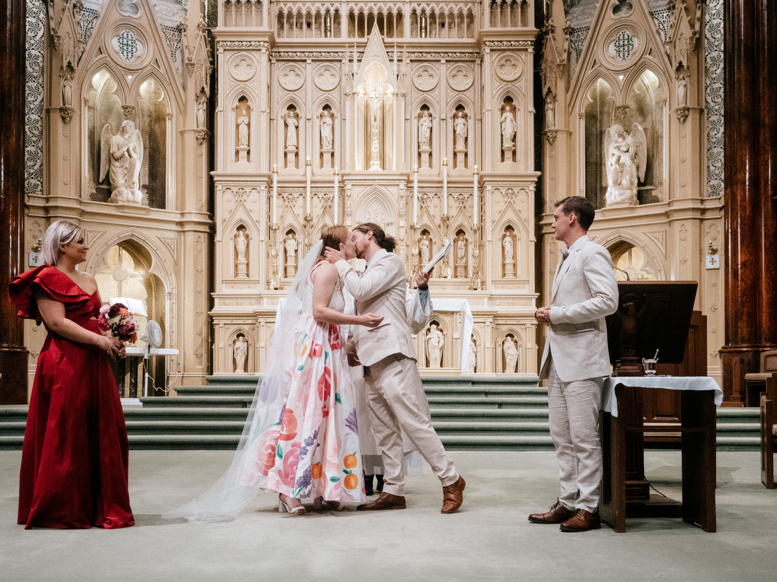 First kiss in Saint Patrick's Basilica in Montreal, Canada