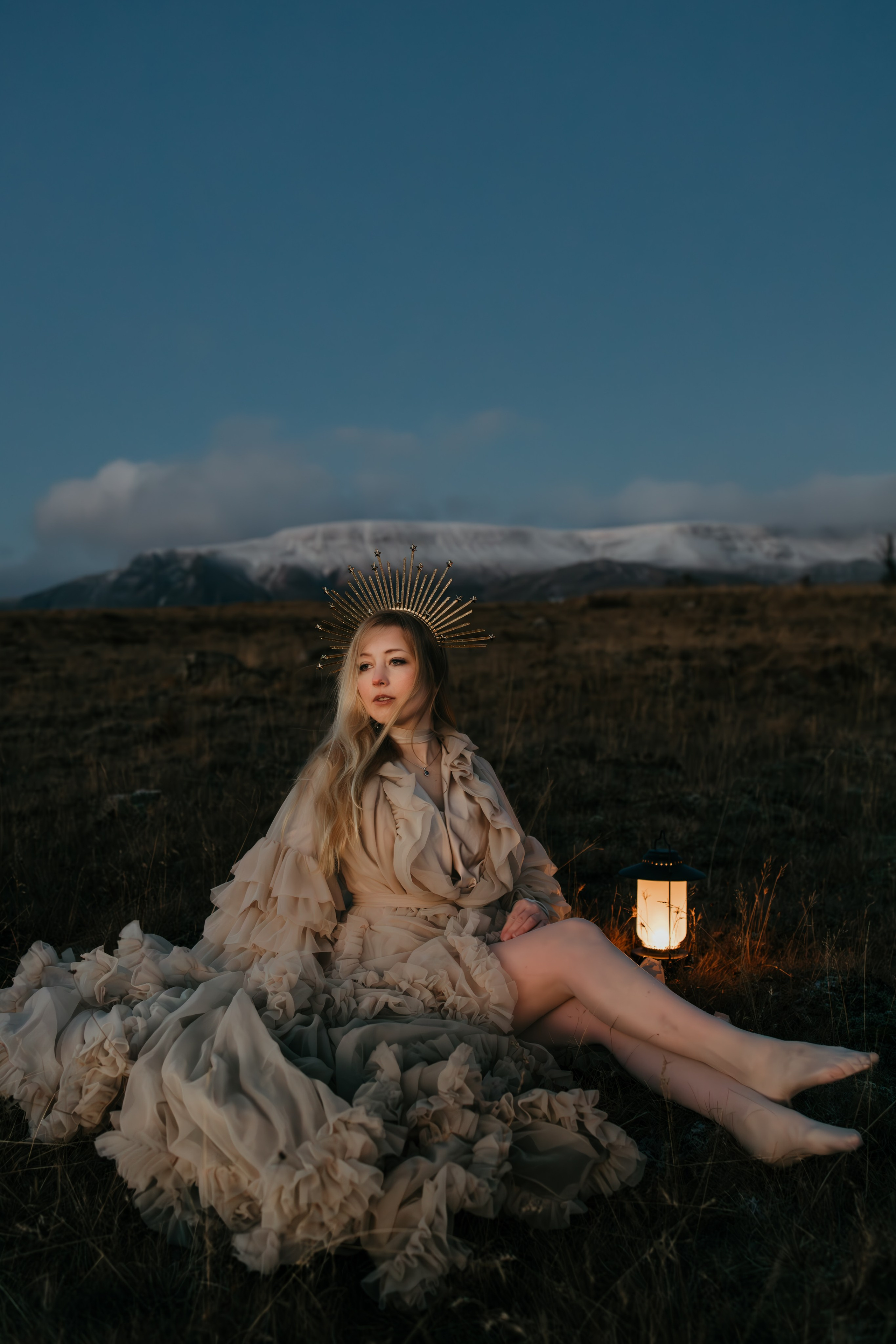 Ethereal feminine portrait in Iceland’s breathtaking landscape, blending strength and grace.