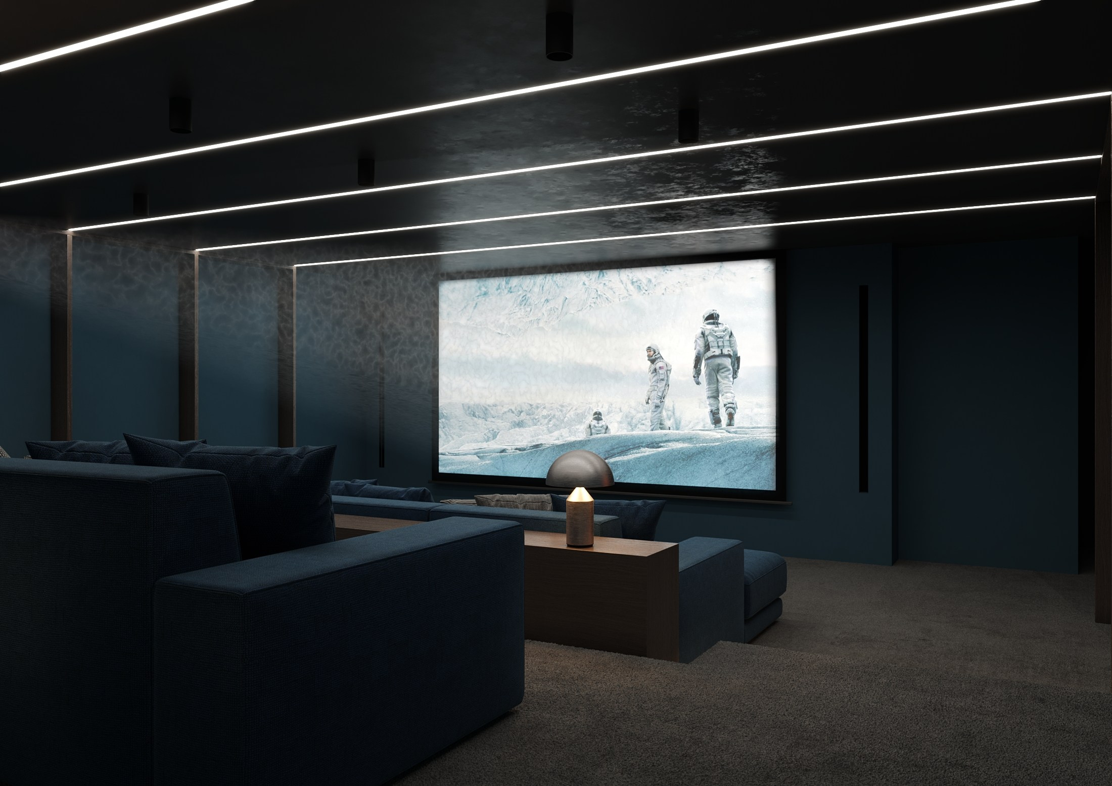 Cinema room. Interior and object 3D visualization