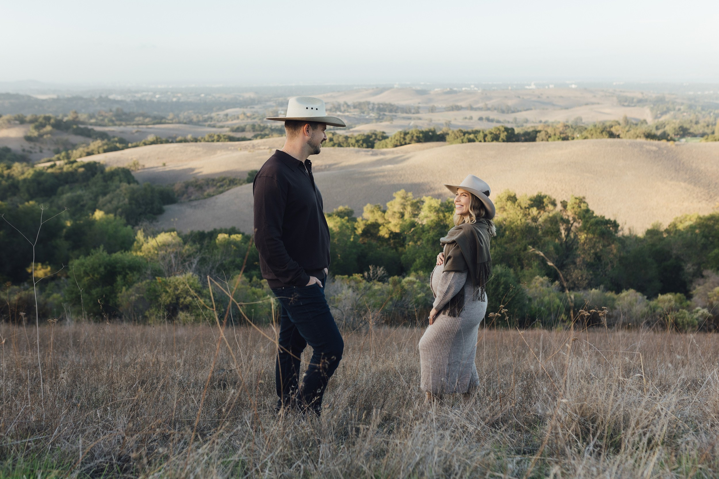 Cinematic outdoor maternity photography in the hills of Palo Alto.