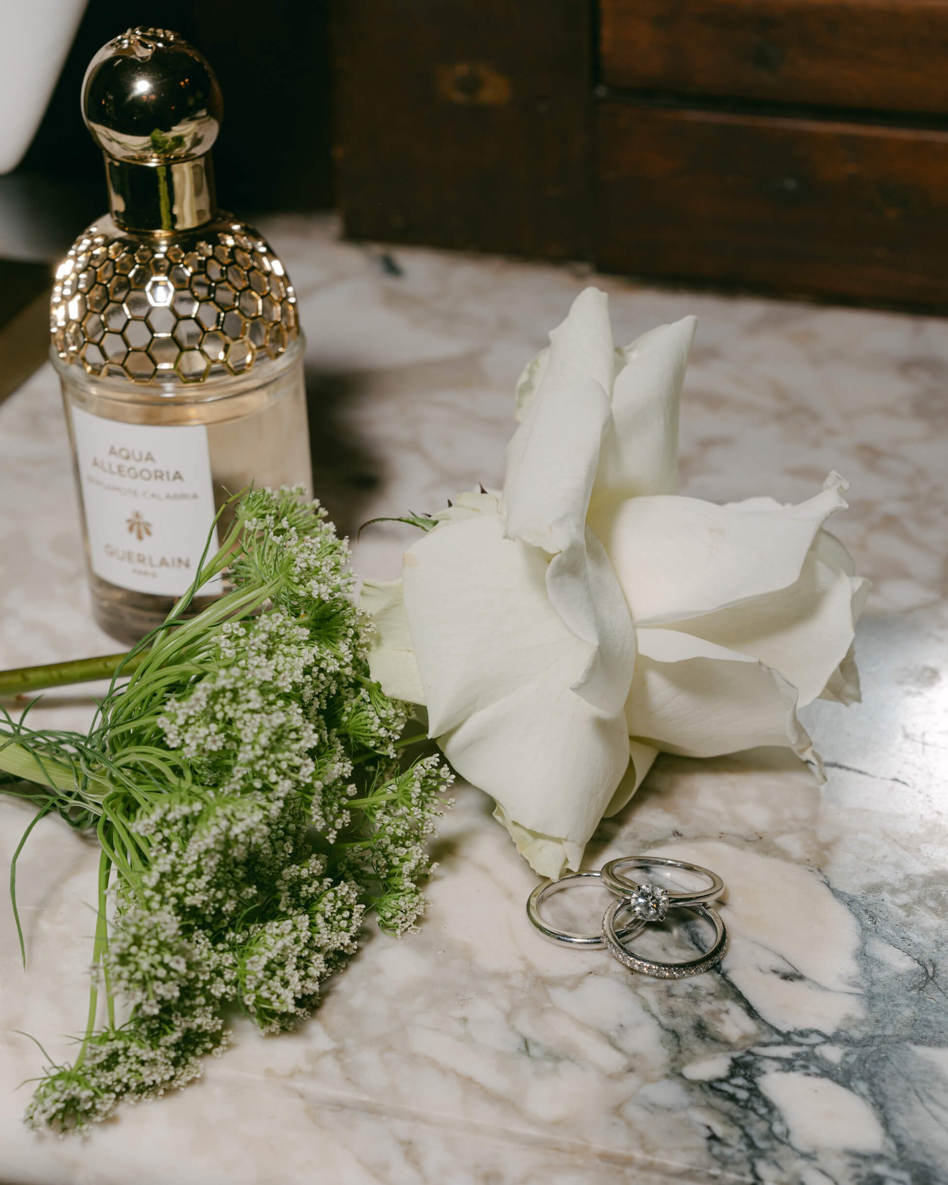 Bridal bouquet with white peonies and greenery, getting ready at Villa Rothschild Frankfurt luxury wedding