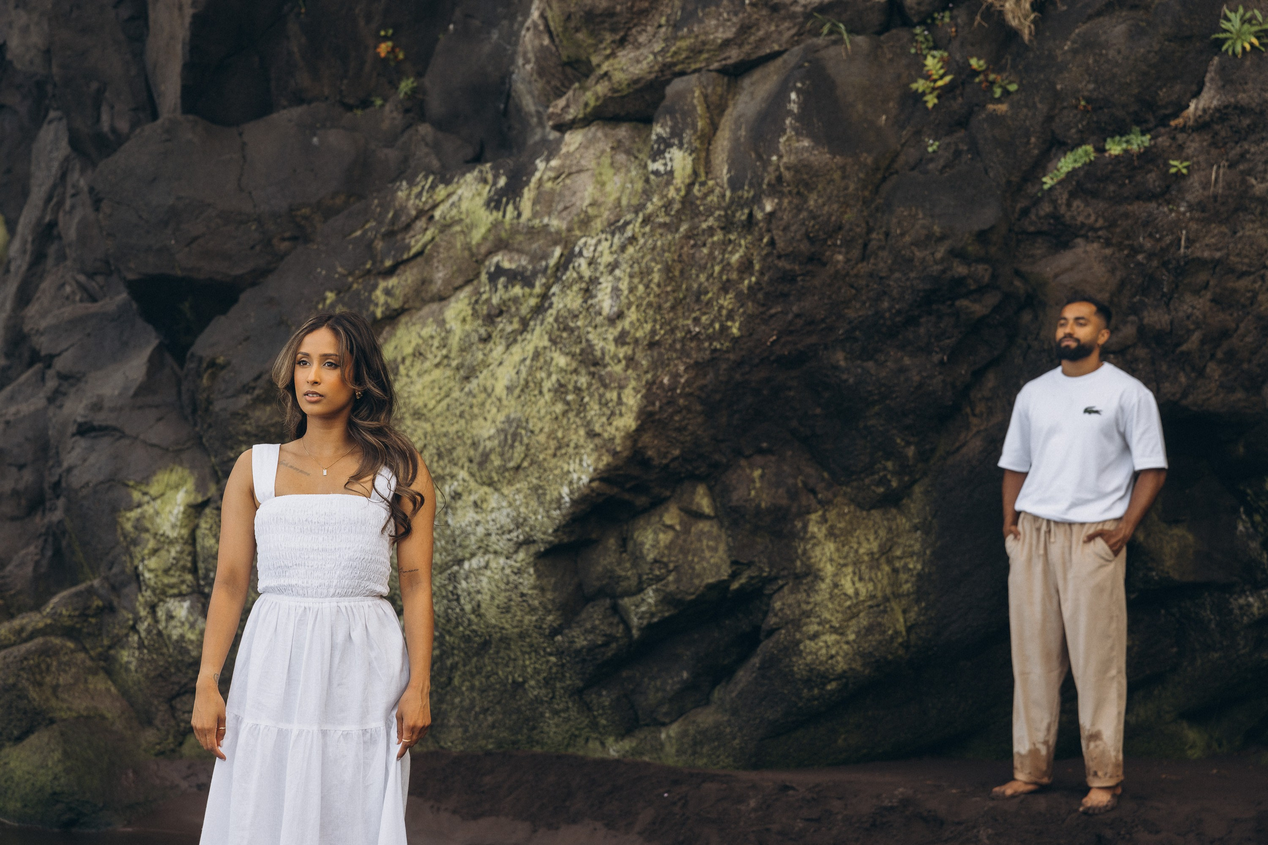Proposal at Seixal Beach, Madeira – romantic engagement by the ocean, capturing intimate moments on the black sand shore