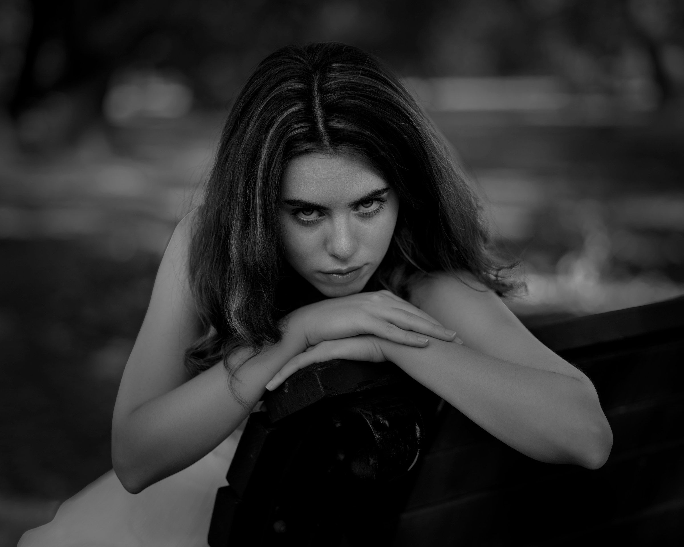 Emotional black and white female portrait, expressive mood