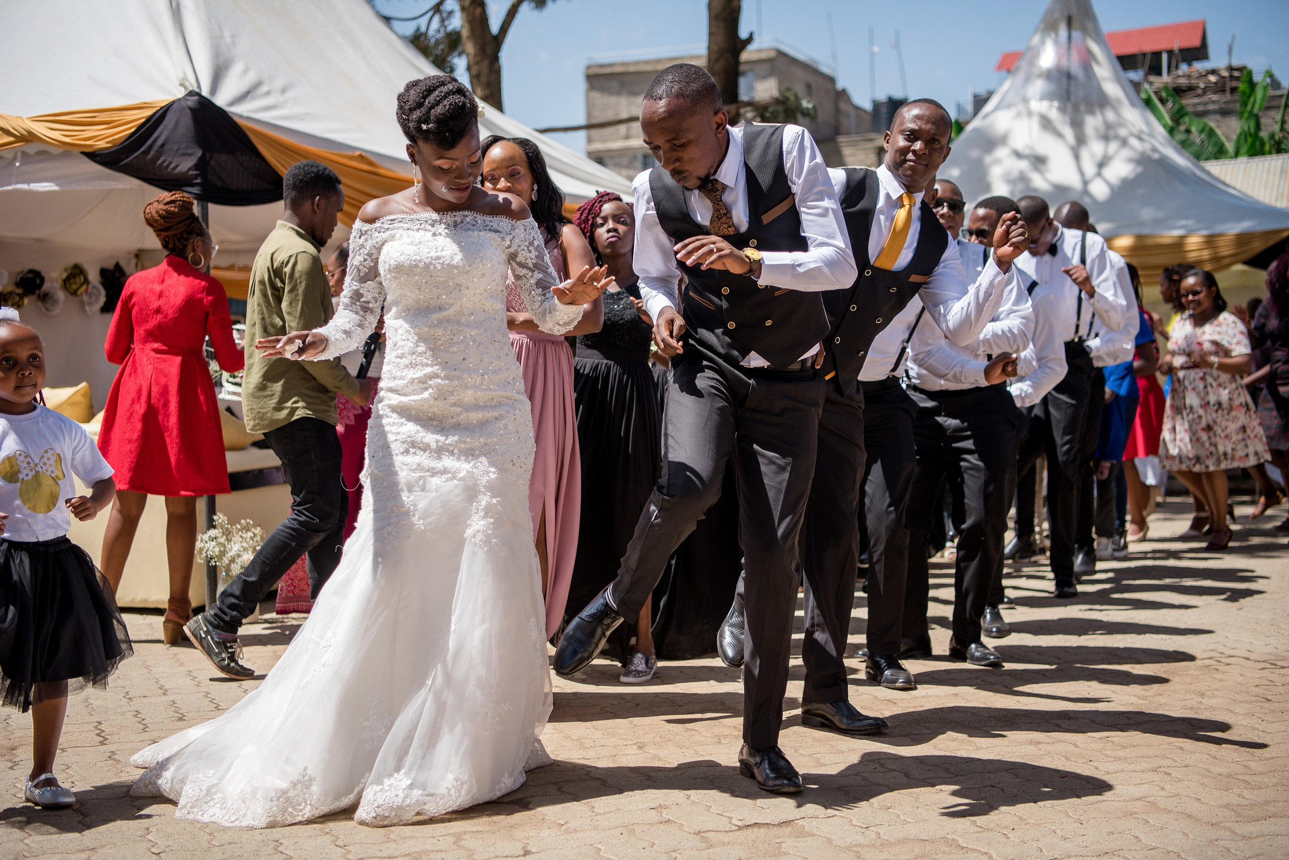 Bridal team dancing at a wedding reception in Nairobi