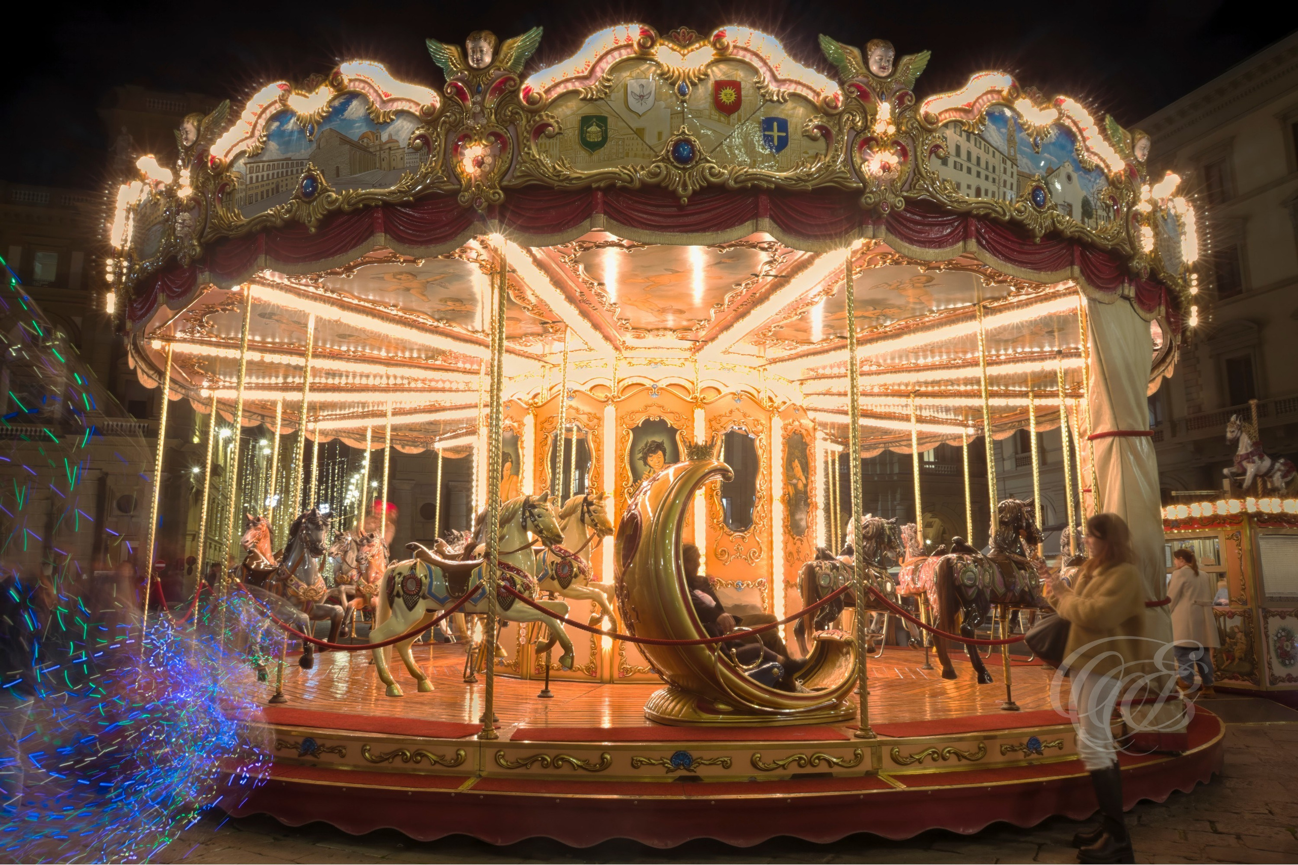 Italy — Florence — Florence Carousel Long Exposure — Long exposure photograph of the carousel in Piazza della Repubblica, Florence — Photography by Eduardo Bartoli.
