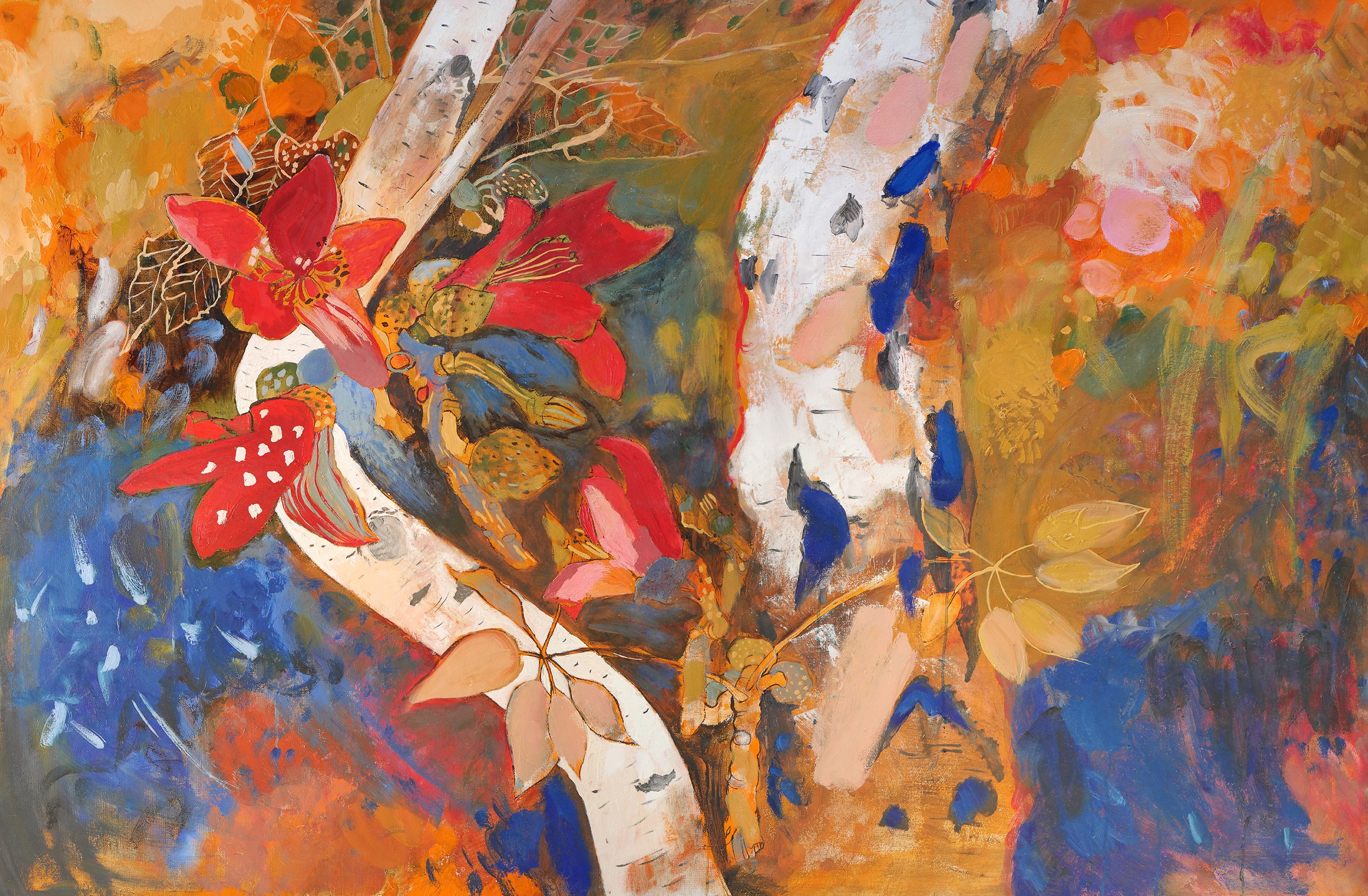 Bombax ceiba, 2023. Oil on canvas. 98 x 148 cm. I combined the vegetation of Israel with the flora of northern nature around my hometown St.Petersburg.