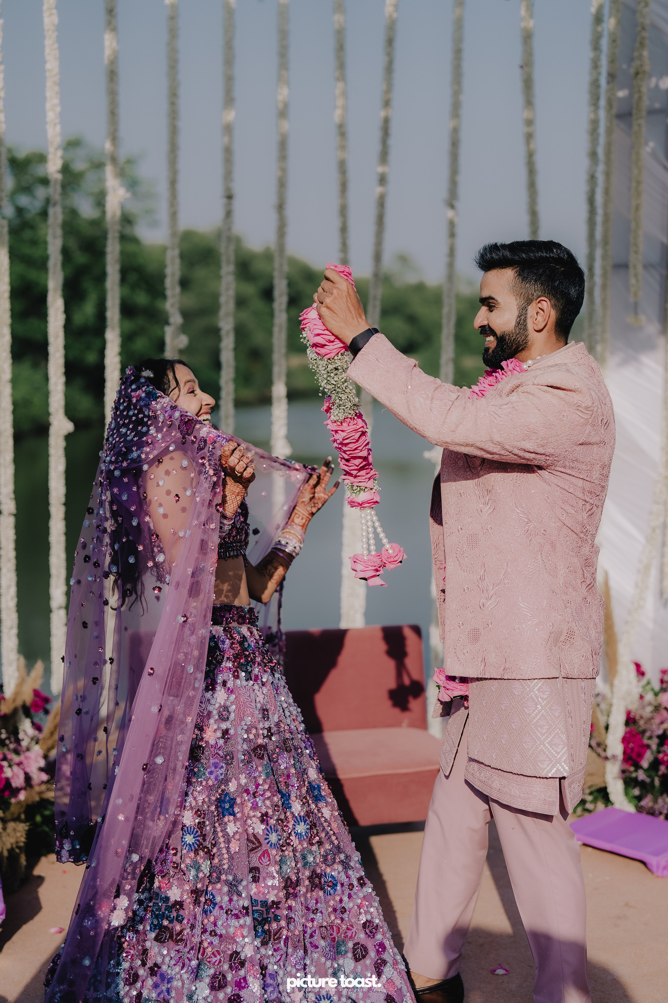 Varamala Ft. Barbie & Aneesh. Fine art Wedding Photographers in India & Canada