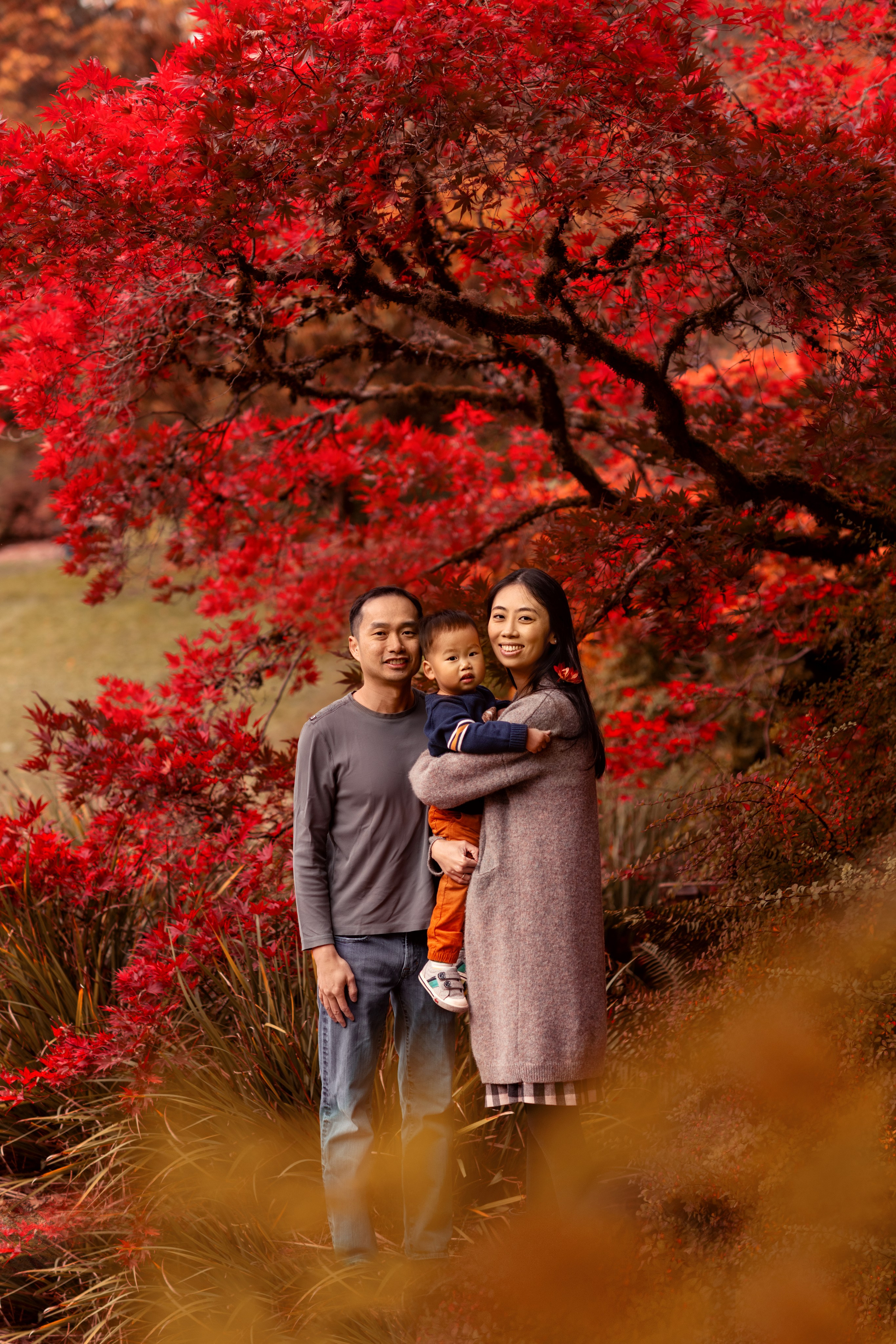 Cathy & Arthur with Marvel son. Wedding & family photography in Seattle area. Helen Michelle photographer