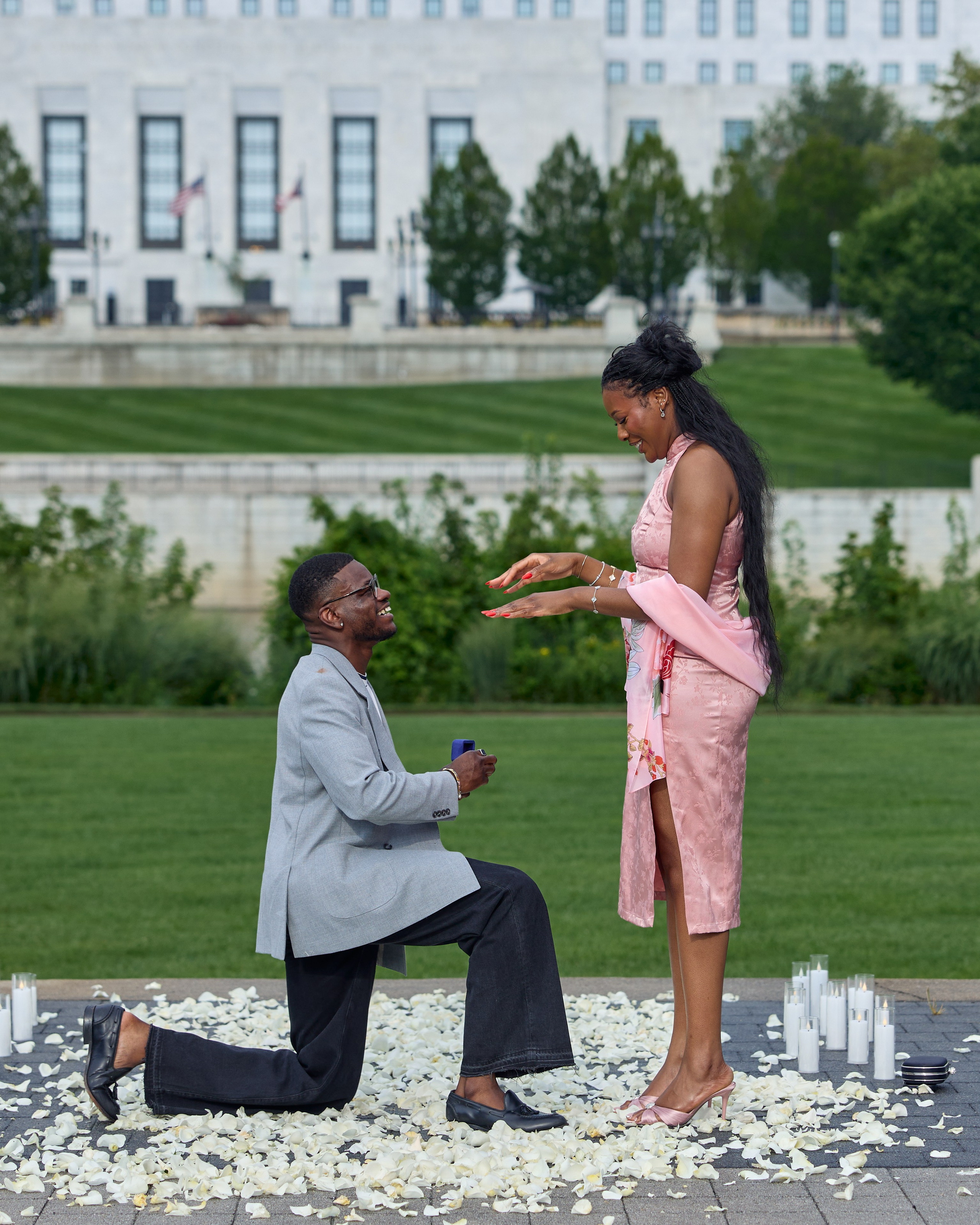 Evening proposal on the lawn with candles in Columbus, Ohio