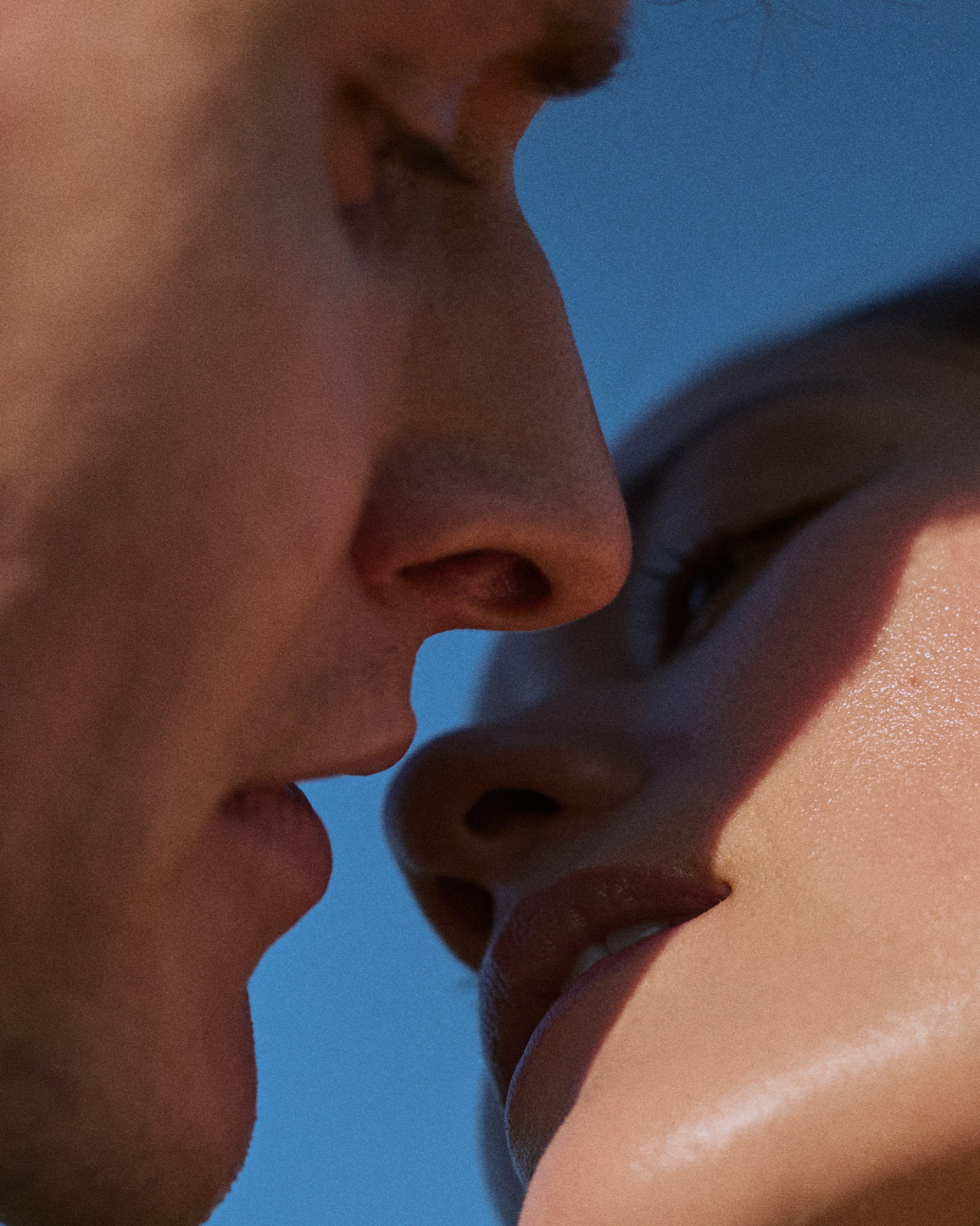 Extreme close-up of noses touching during a golden-hour shoot near Columbus