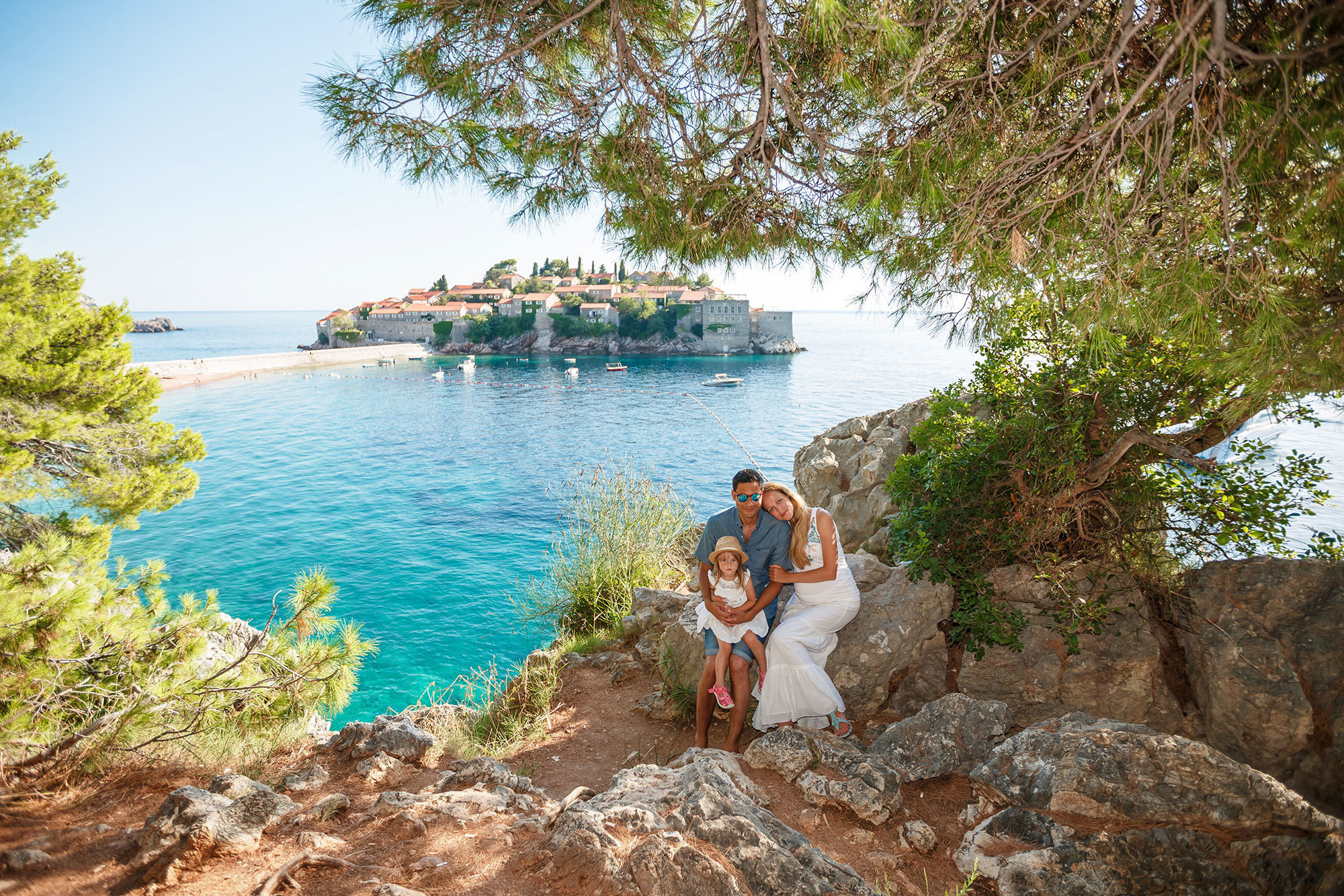 Milocer ve Sveti Stefan Montenegro'da aile fotoğrafı çekimi