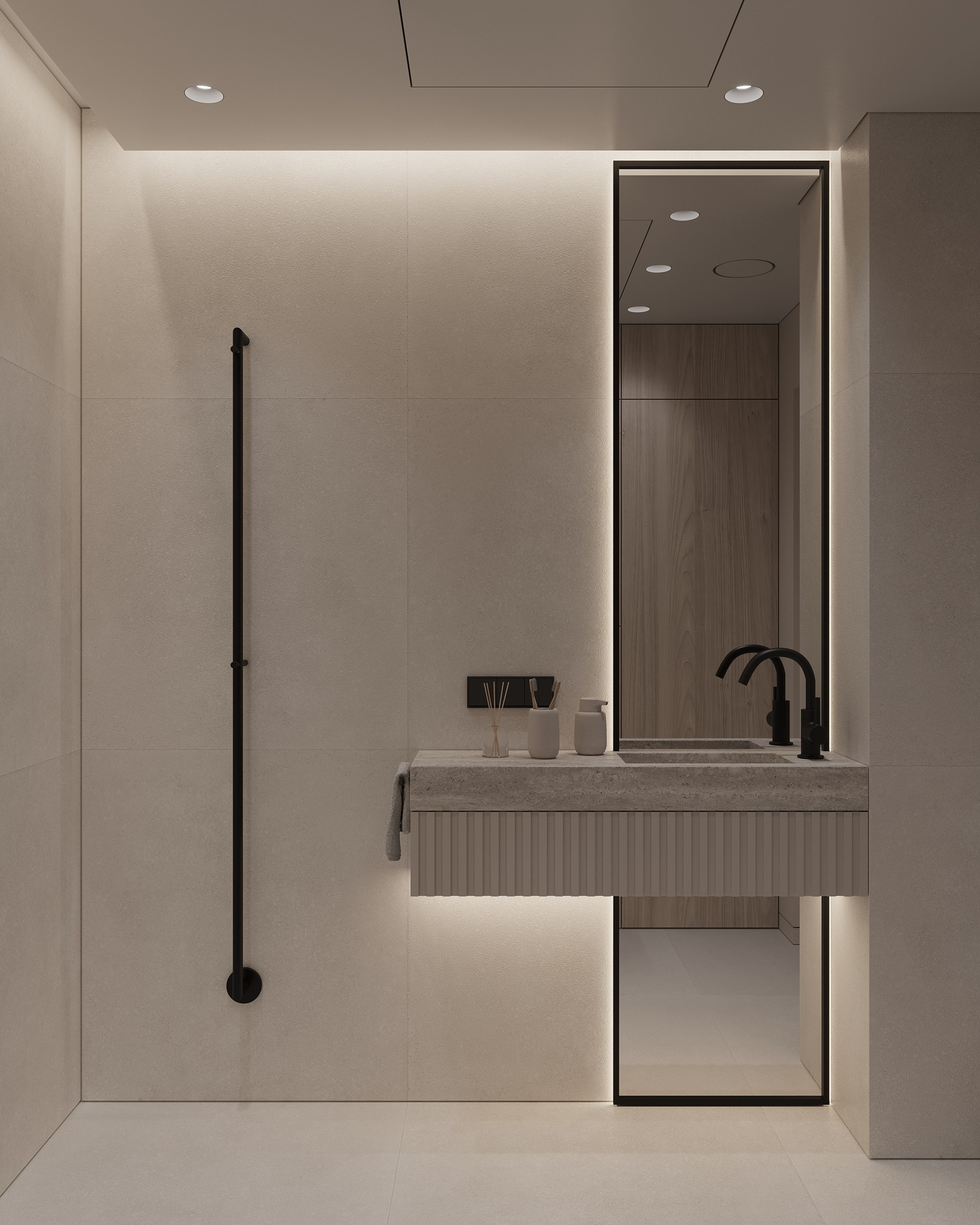 Story of Wood and Travertine. Simple Archs — high quality visualizations for your interior projects