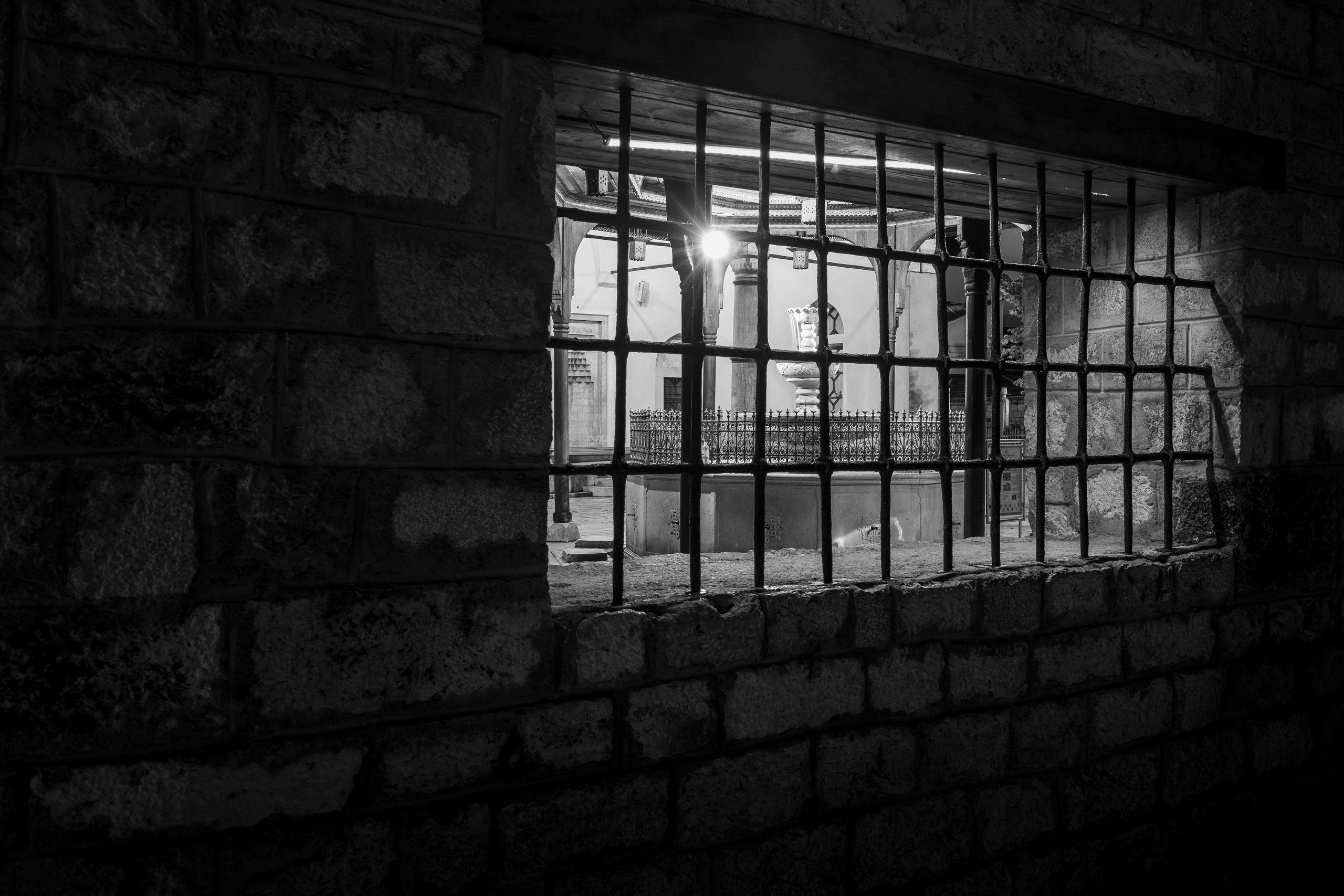 Urban night photography of Sarajevo architecture and streets in dramatic light