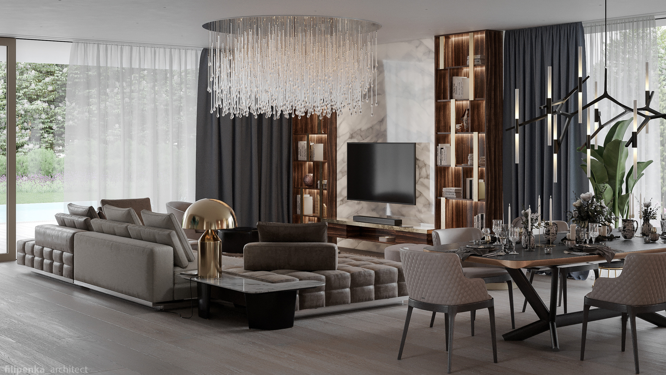 Obývací pokoj s jídelnou. Filipenka architects