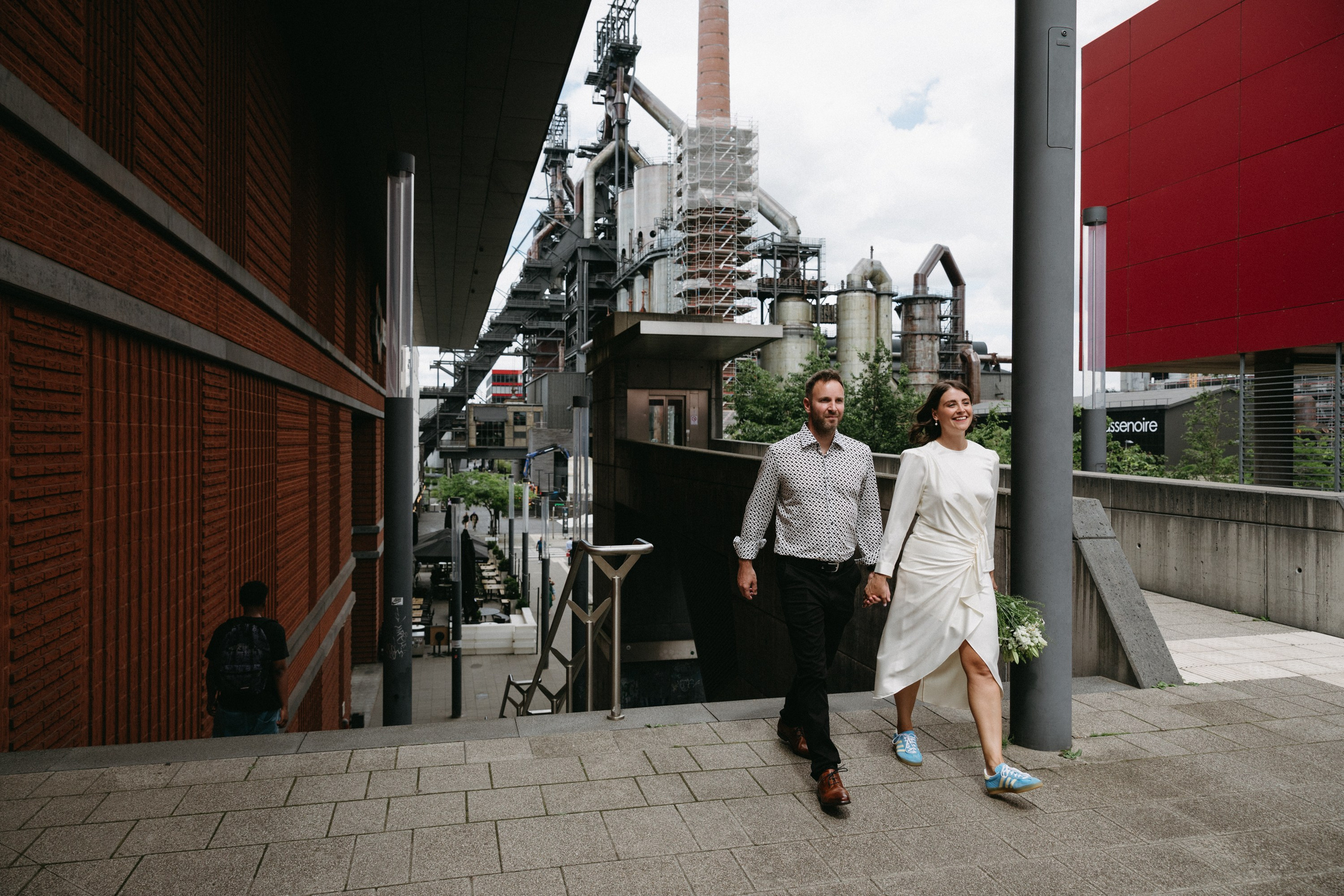 Сouple after civil wedding in Esch-sur-Alzette, industrial backdrop