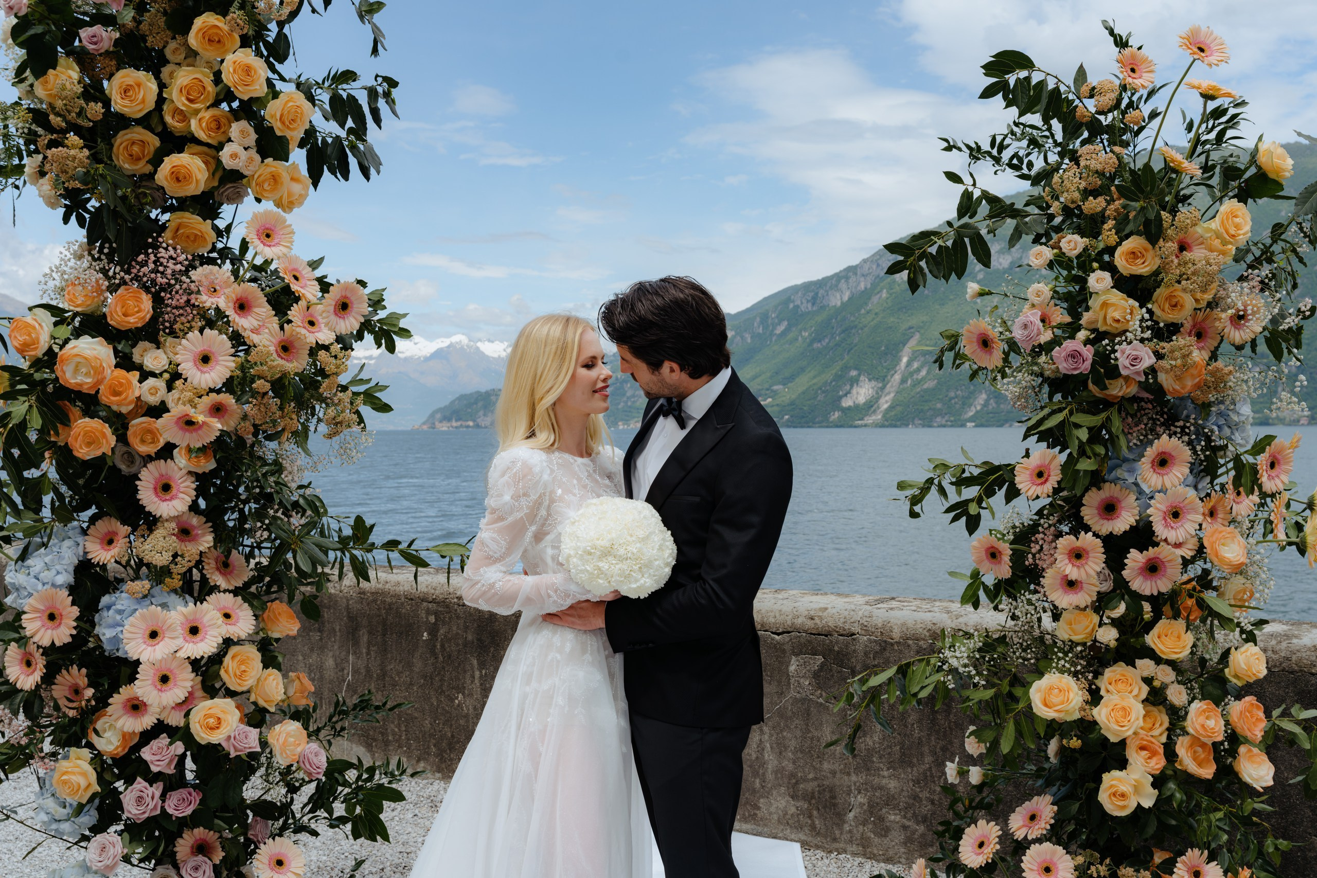 	Bride and groom exchanging vows at Villa Aura intimate wedding