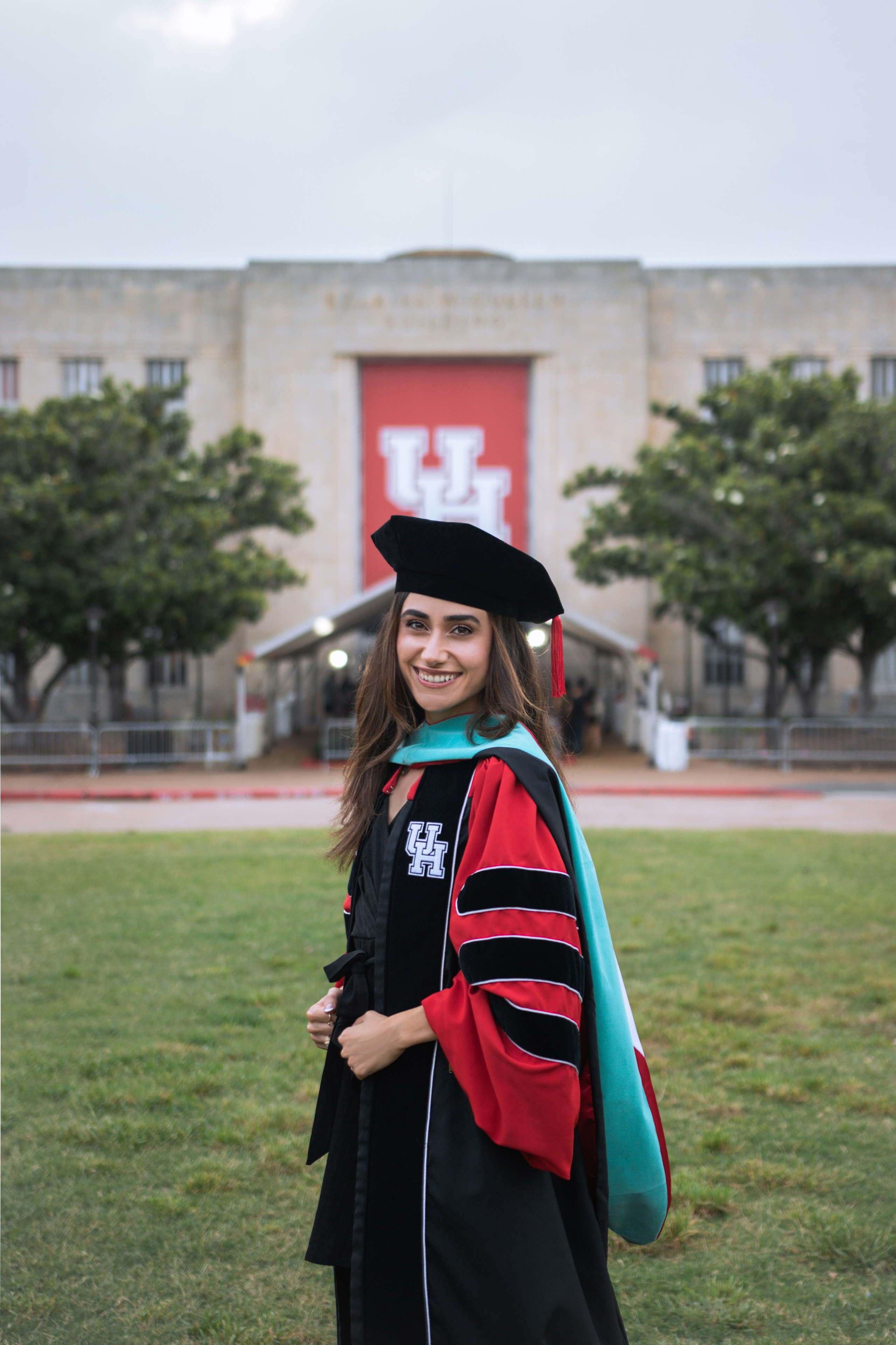 Group graduation photoshoot at the University of Houston