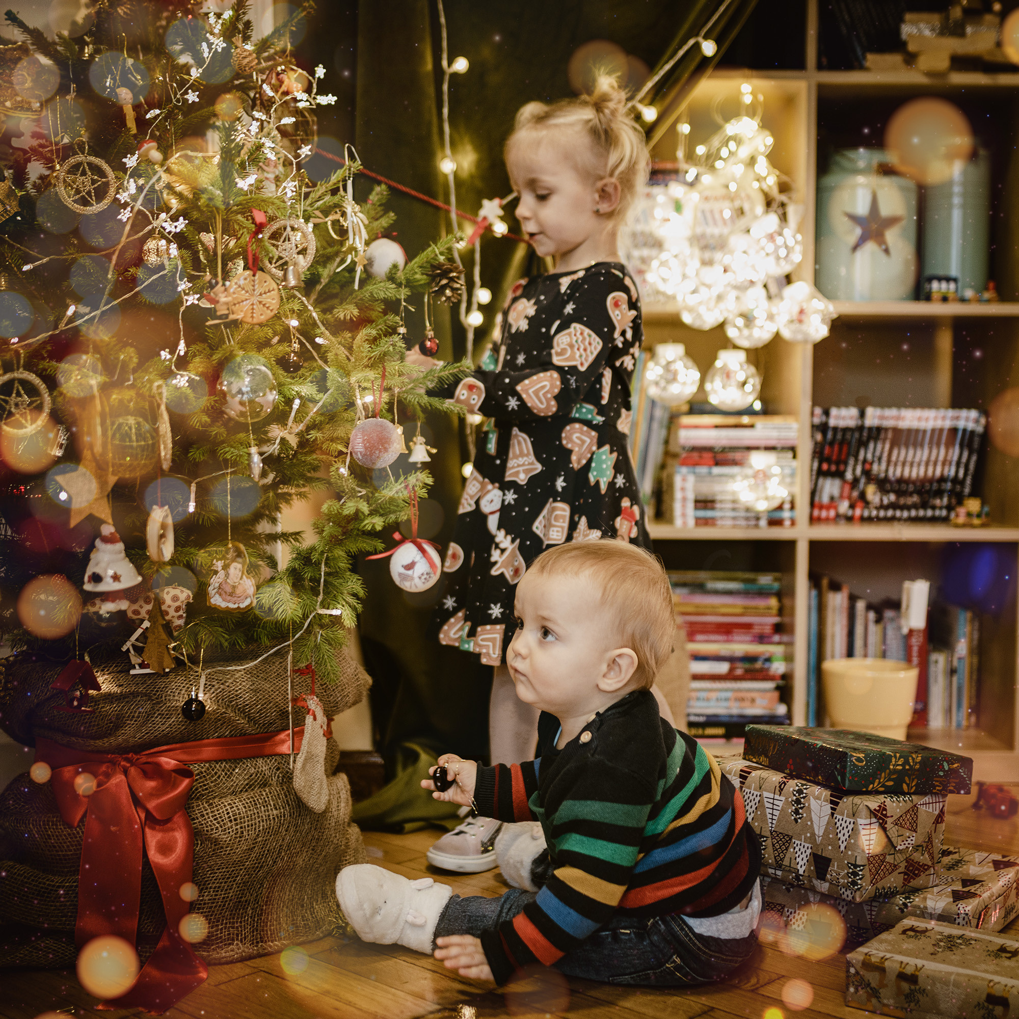 Studijsko novogodišnje fotografisanje sa prazničnim dekoracijama
