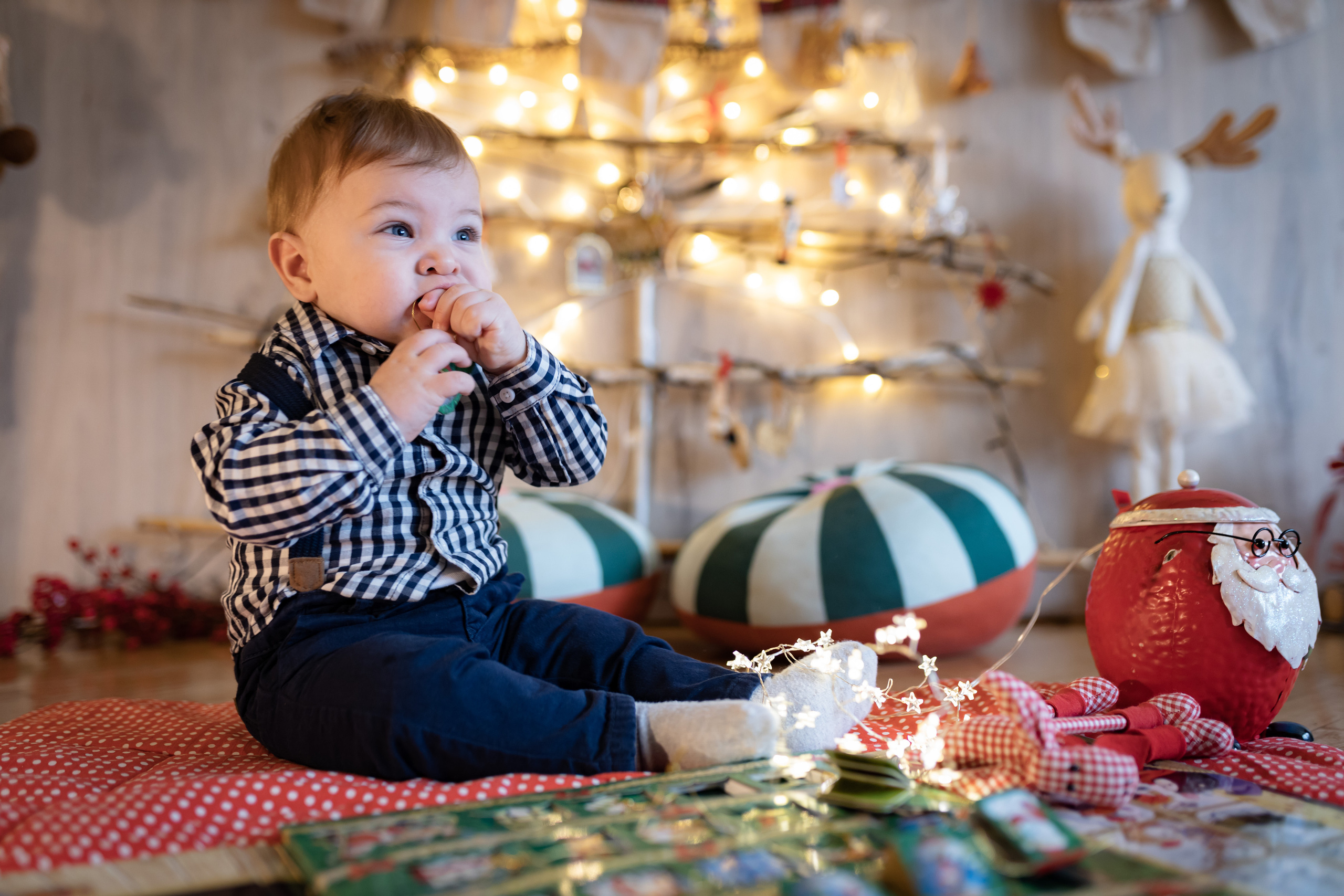 Studijsko novogodišnje fotografisanje sa prazničnim dekoracijama