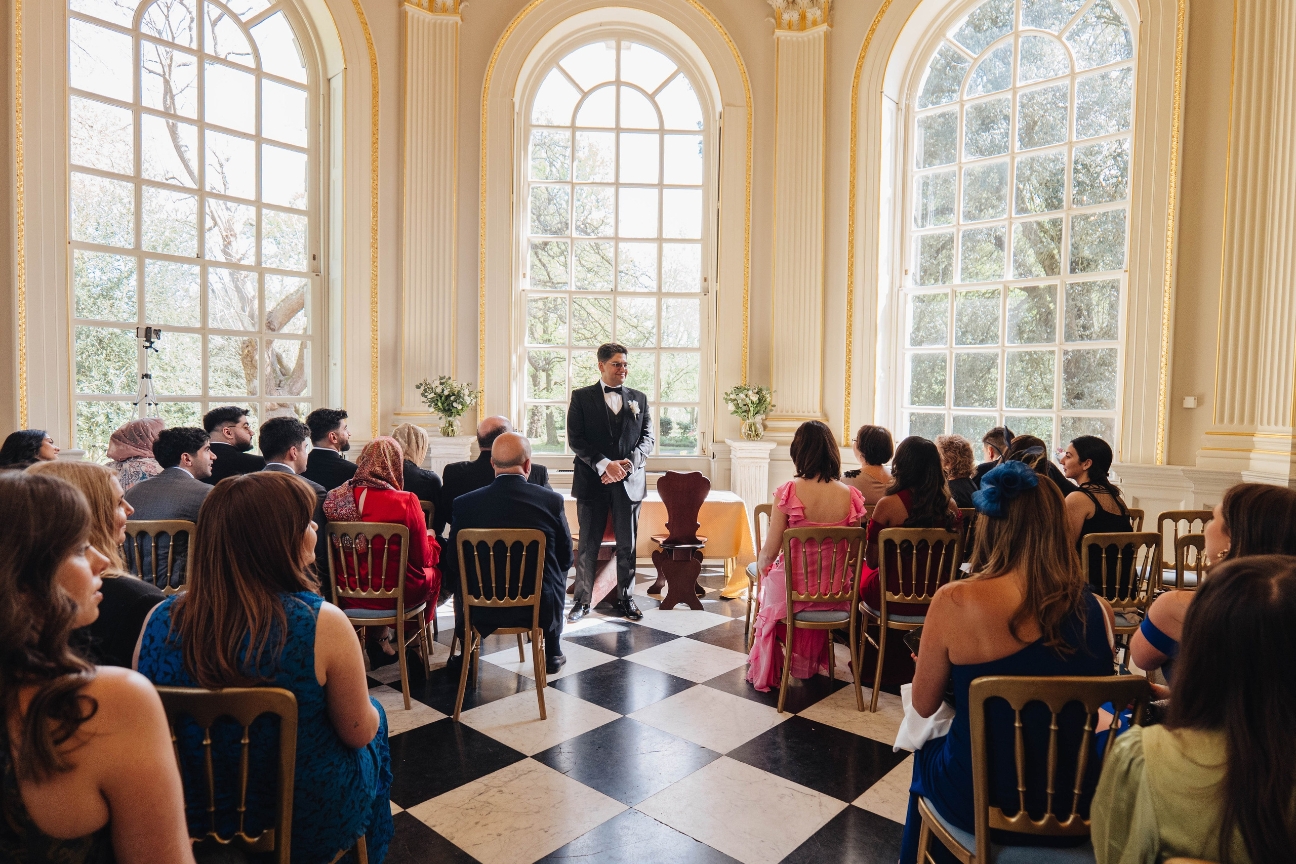 wide look the wedding venue and the guests