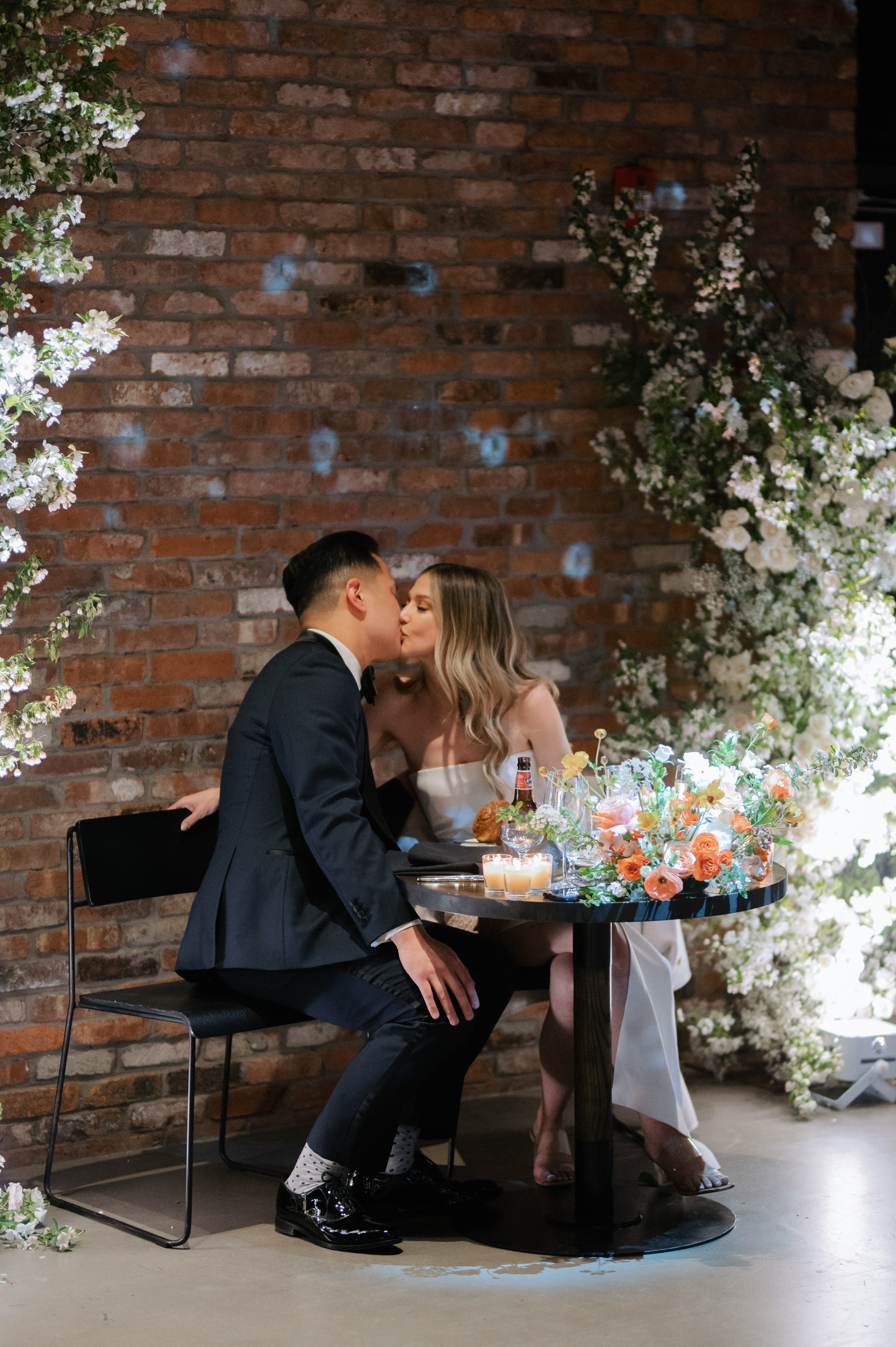 a man and woman kissing