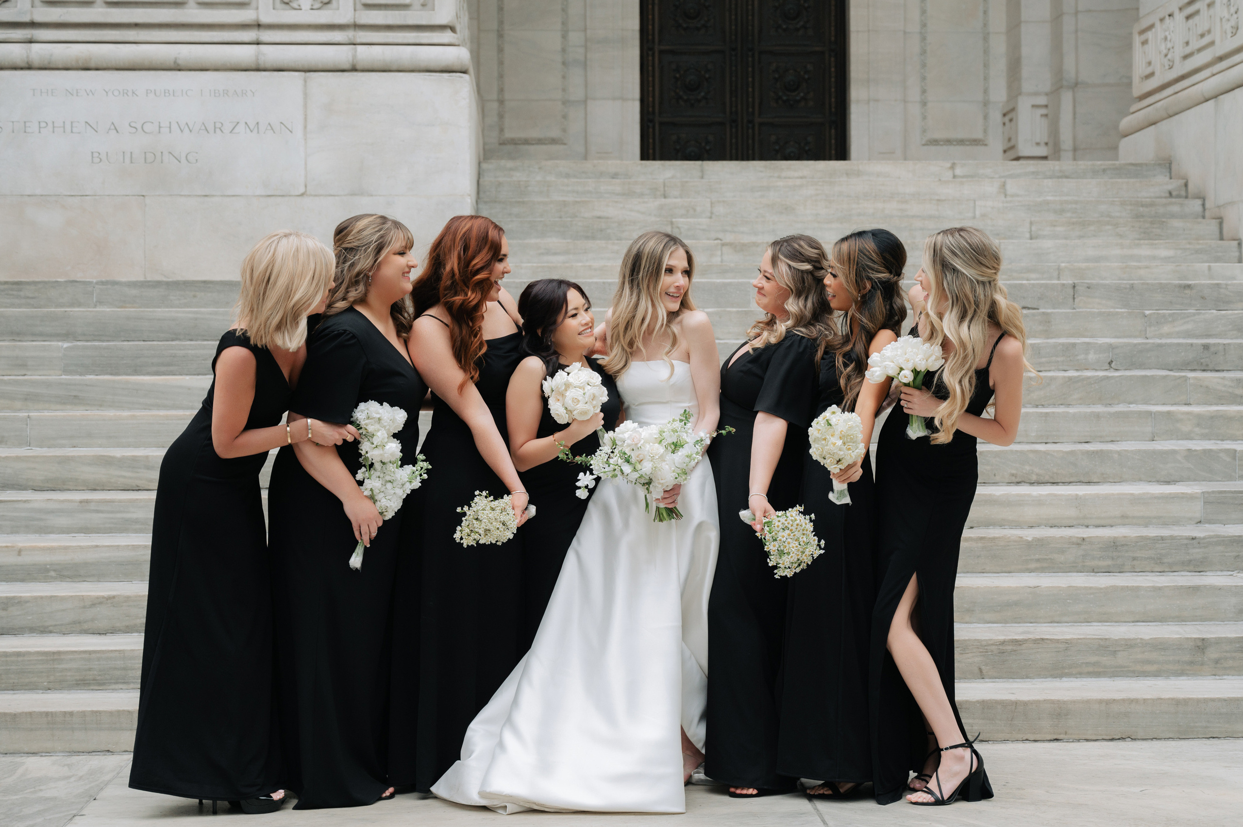 bridesmaids in black dresses