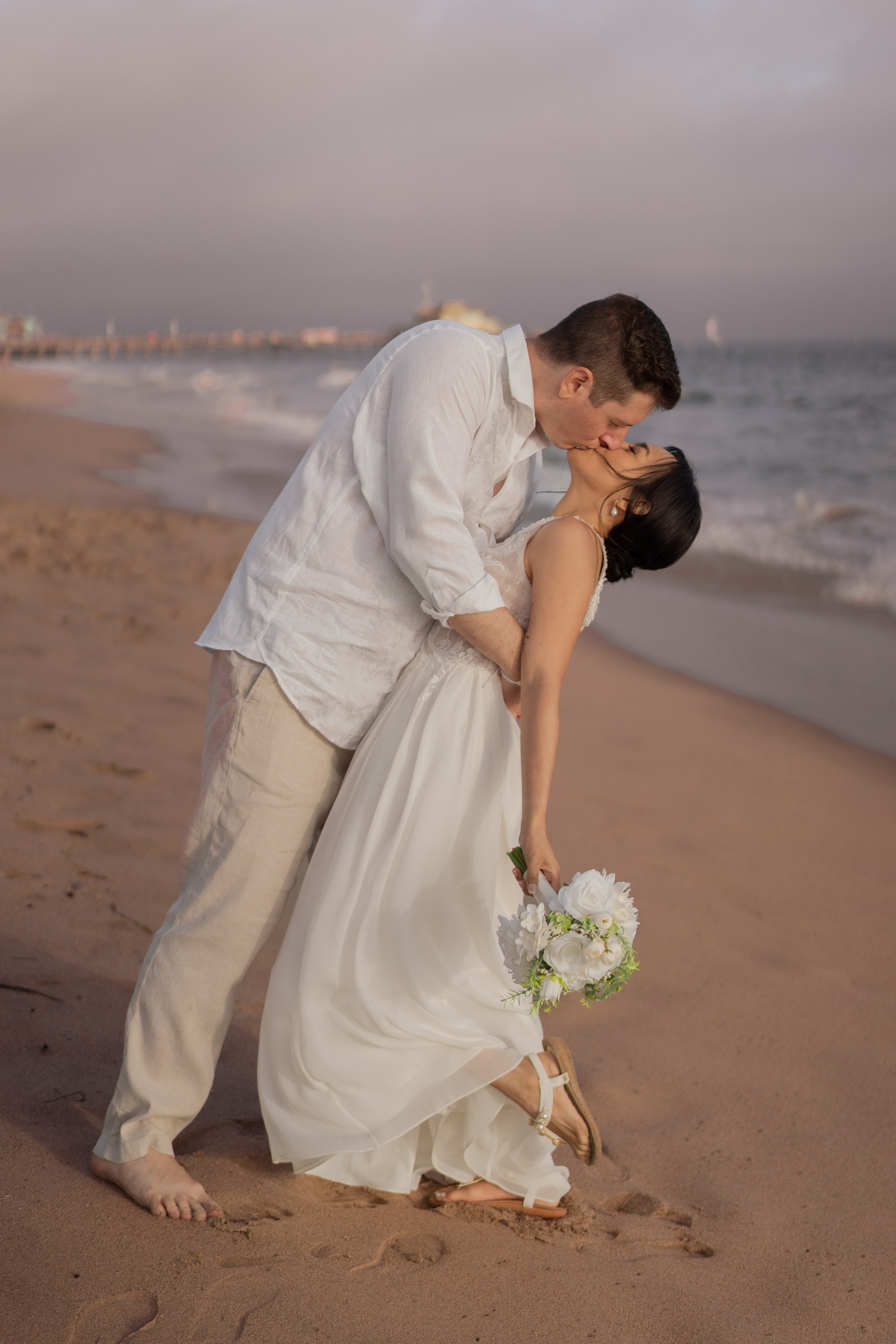 Santa Monica beach sunset elopement. Cinematic Wedding & Elopement Photography in Los Angeles | Inspired by Indie Film & Real Life