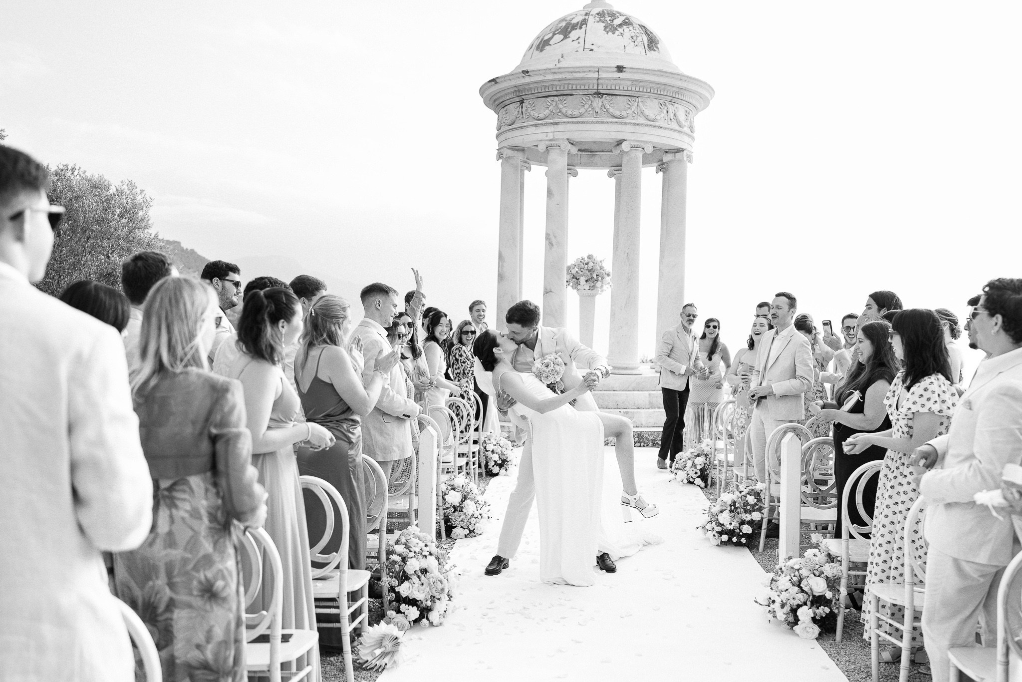 Black and white photo newlyweds kissing Son Marroig wedding