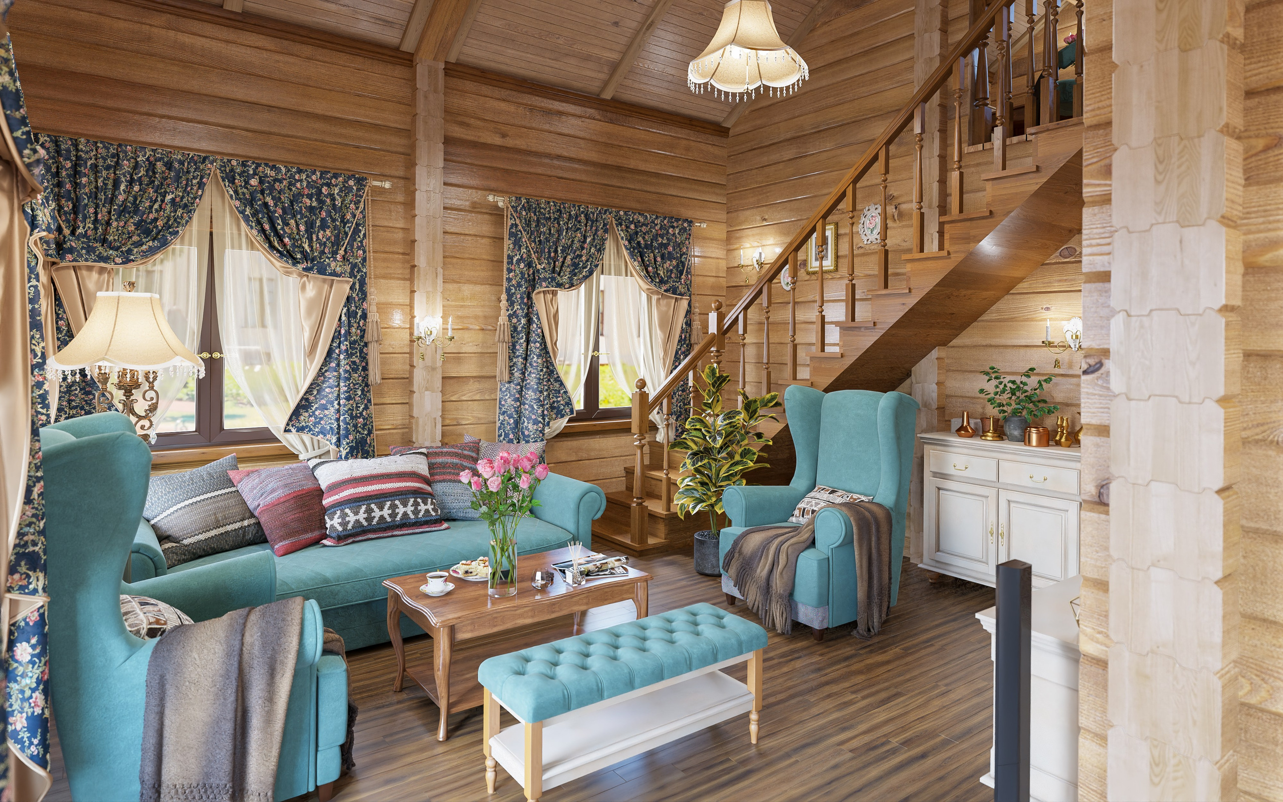 1 этаж. Гостиная. Дизайн и визуализация