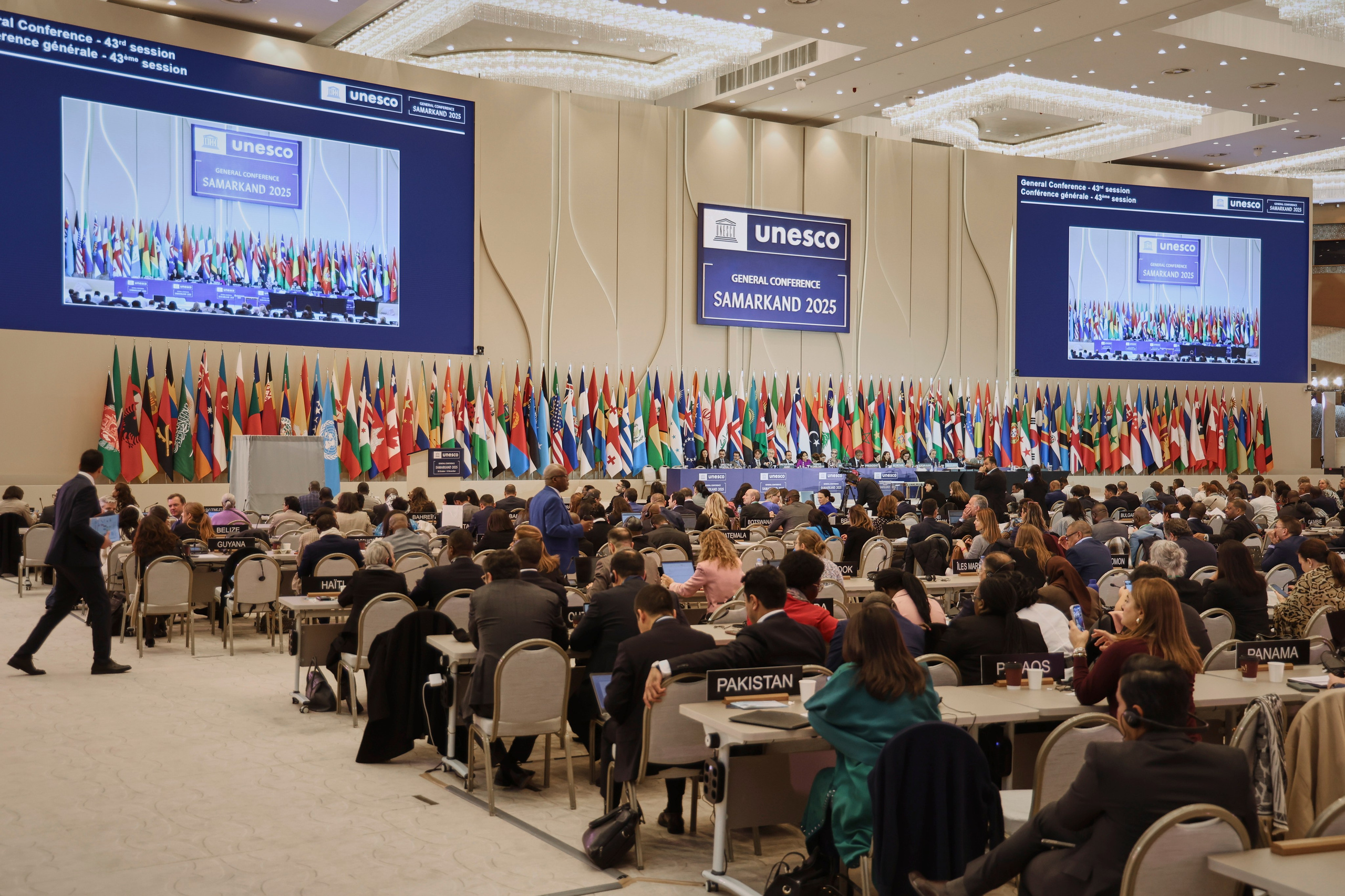 Conference hall in Samarkand during UNESCO 2025 — event reportage.