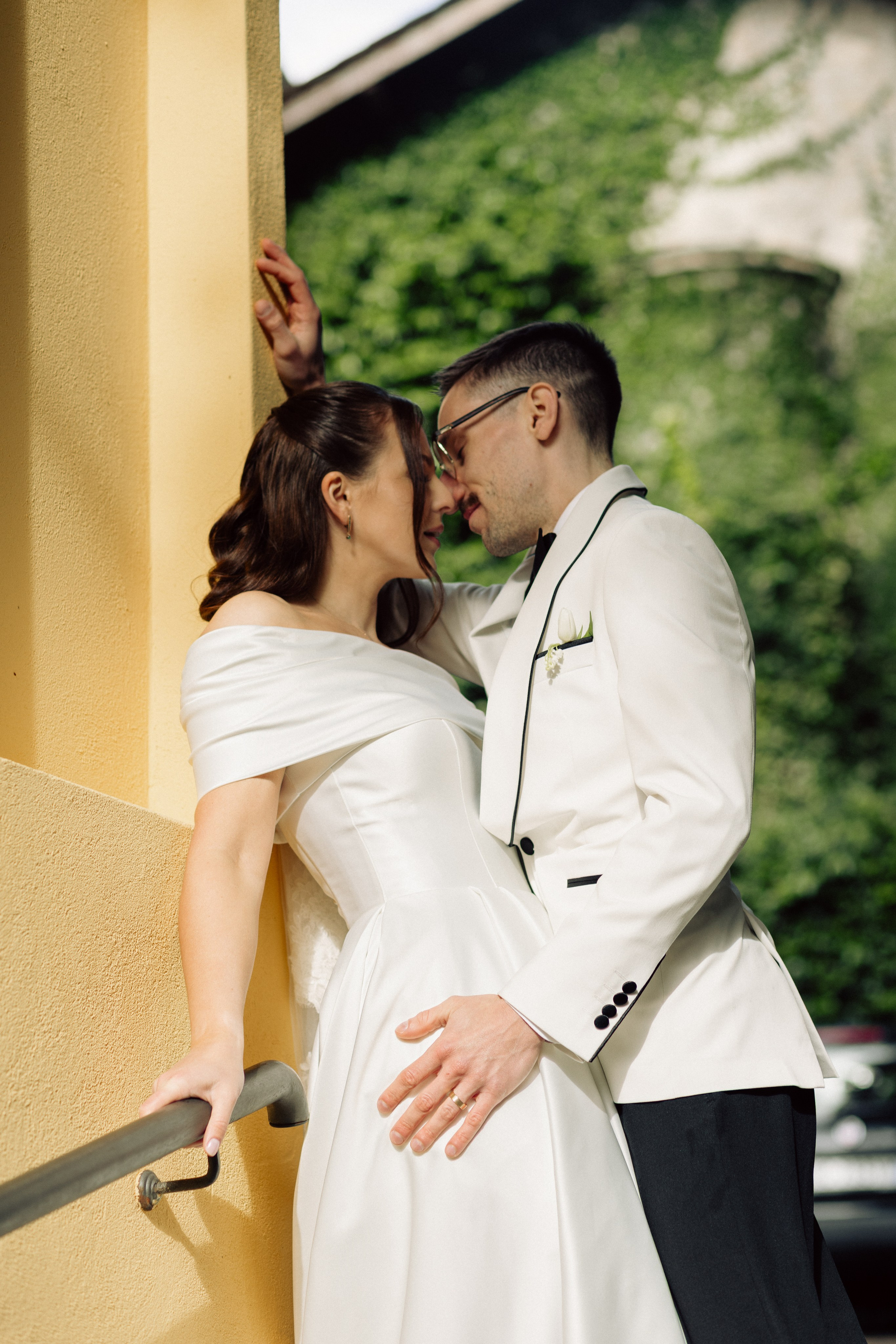 Emotional embrace between the bride and groom during their Lake Como elopement