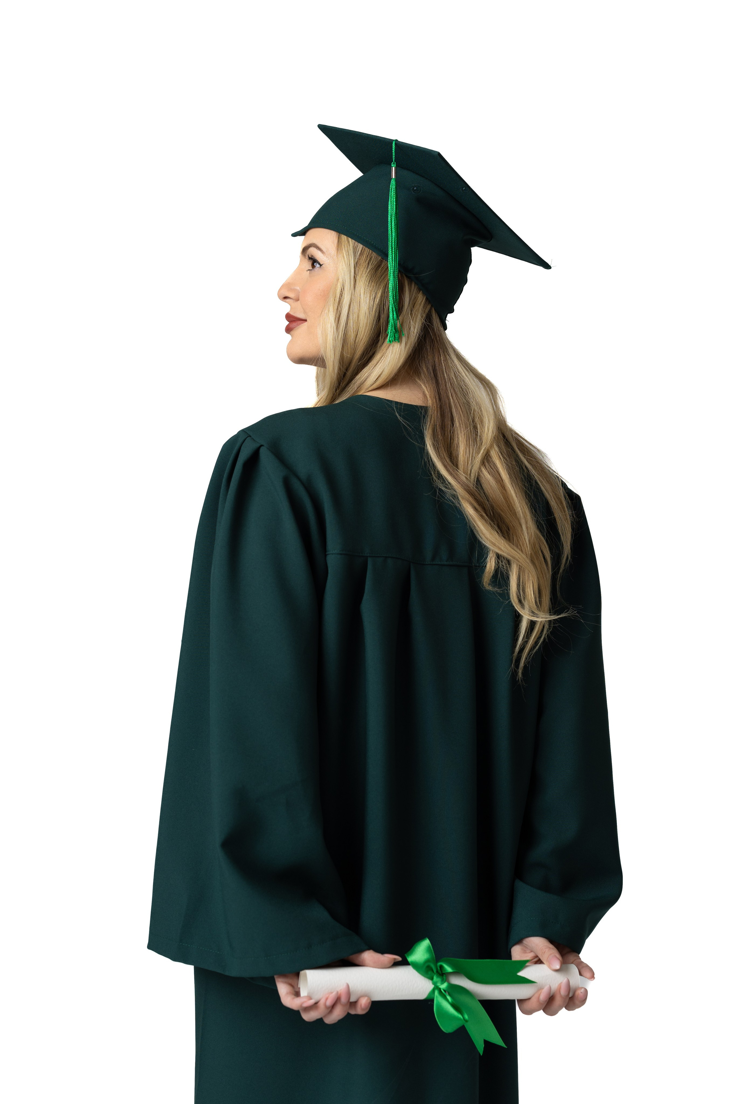 Академична тога за дипломиране в зелен цвят – комплект за университет.