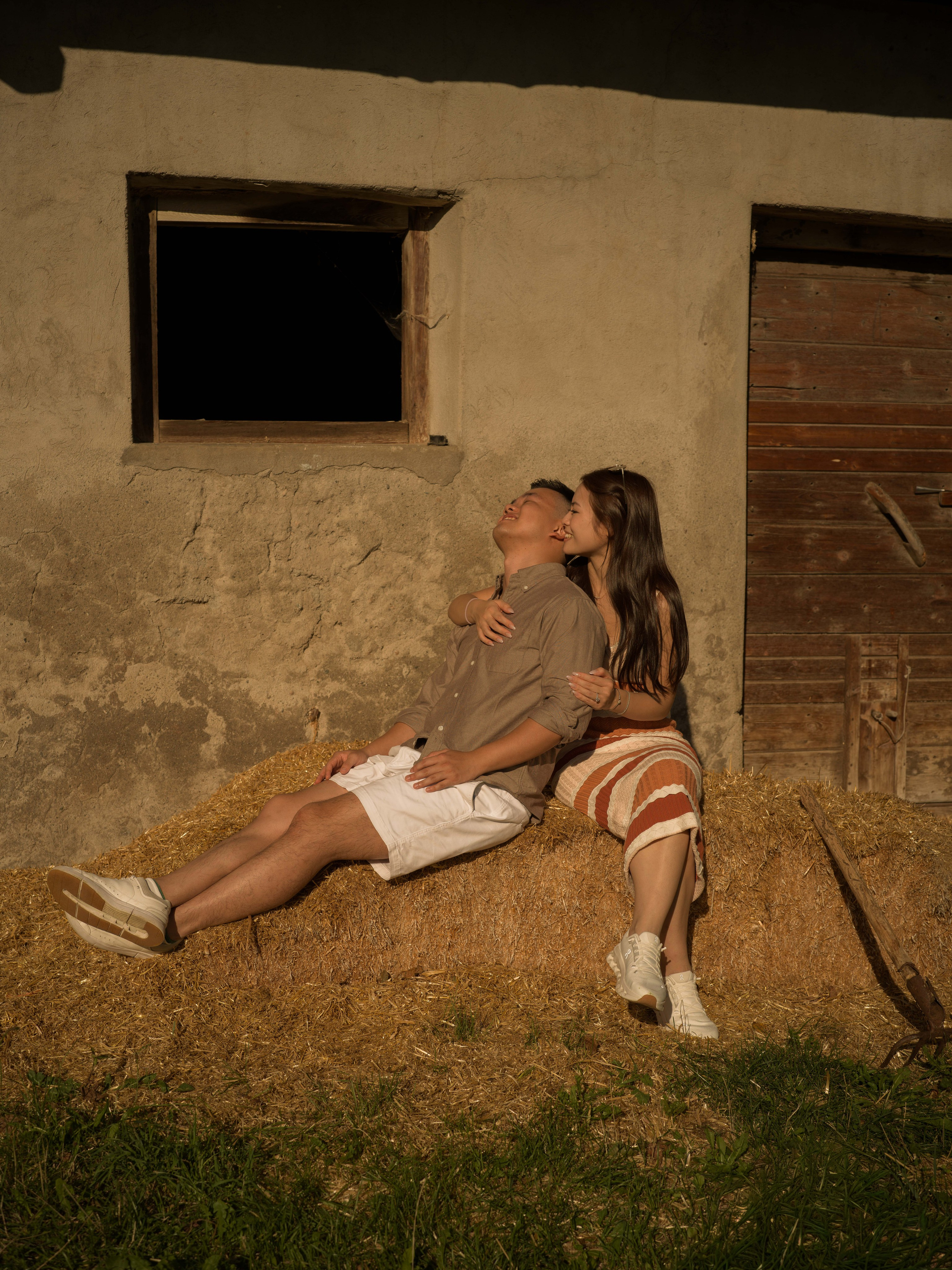 Dolomites proposal at sunset in Santa Maddalena, Italy, intimate engagement moment surrounded by dramatic mountain scenery