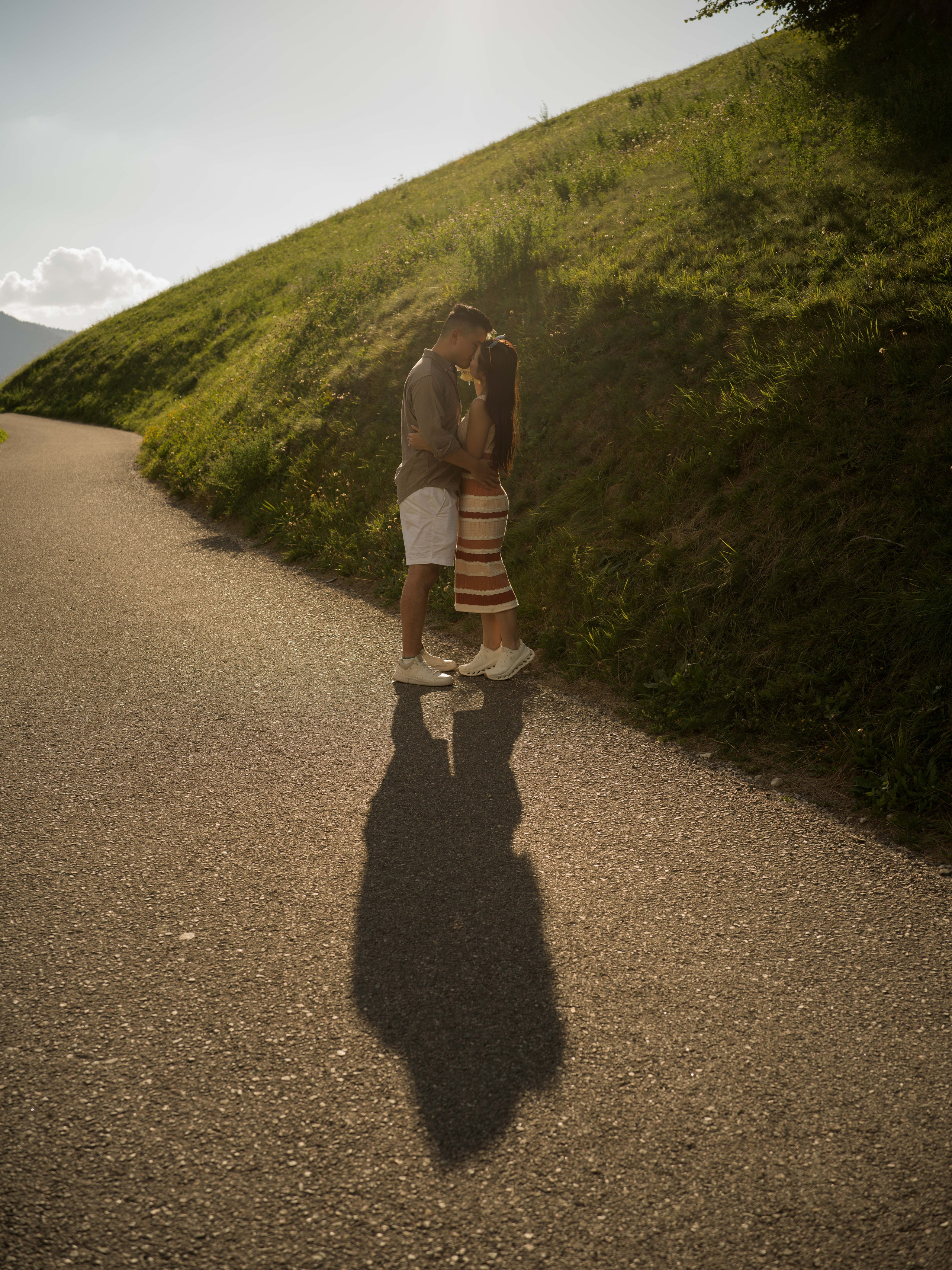 Santa Maddalena Dolomites proposal photographer capturing a romantic sunset engagement with panoramic alpine views