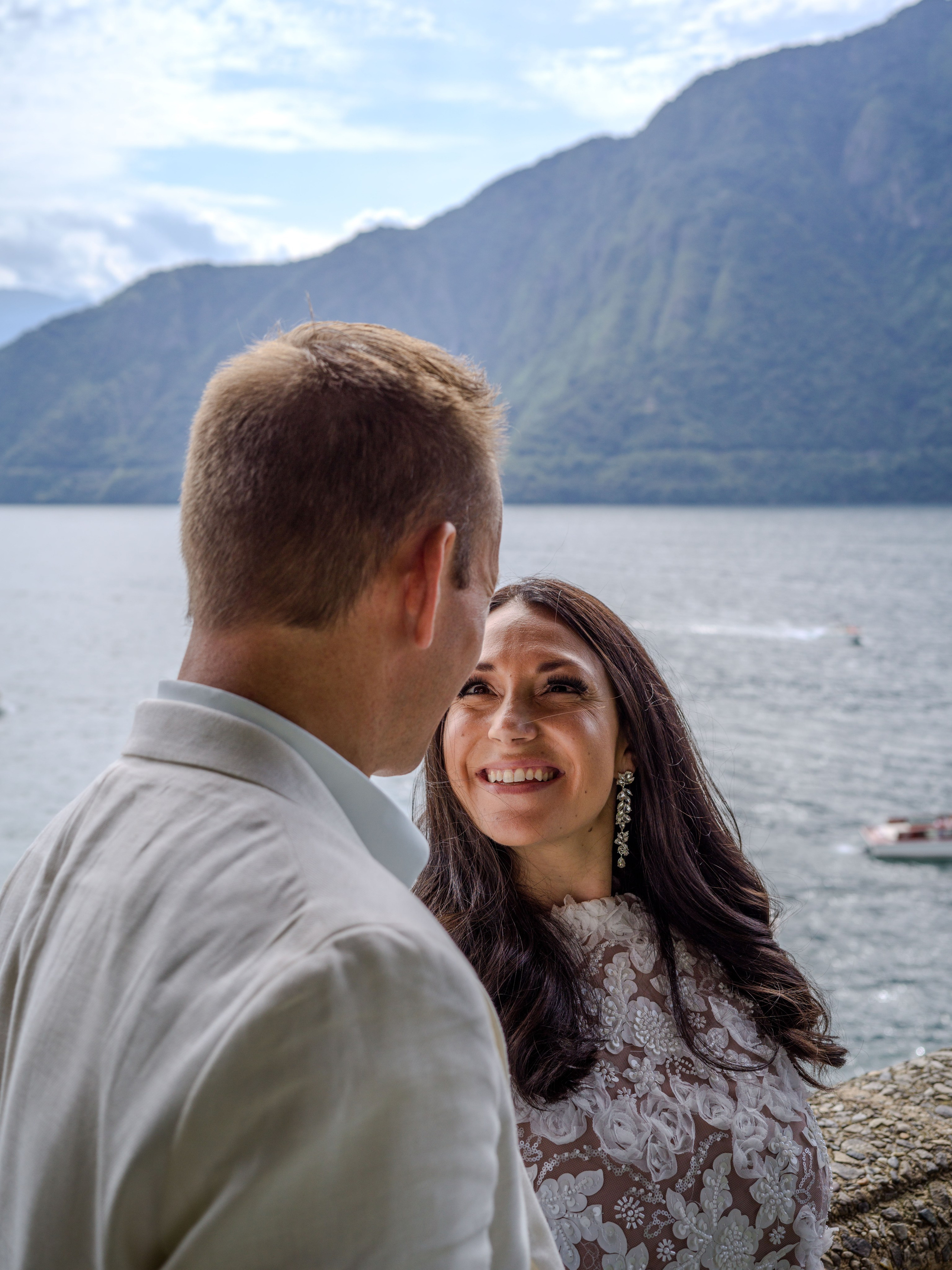Romantic couple elopement at Villa Balbianello Lake Como with photography in the historic gardens and along the lake