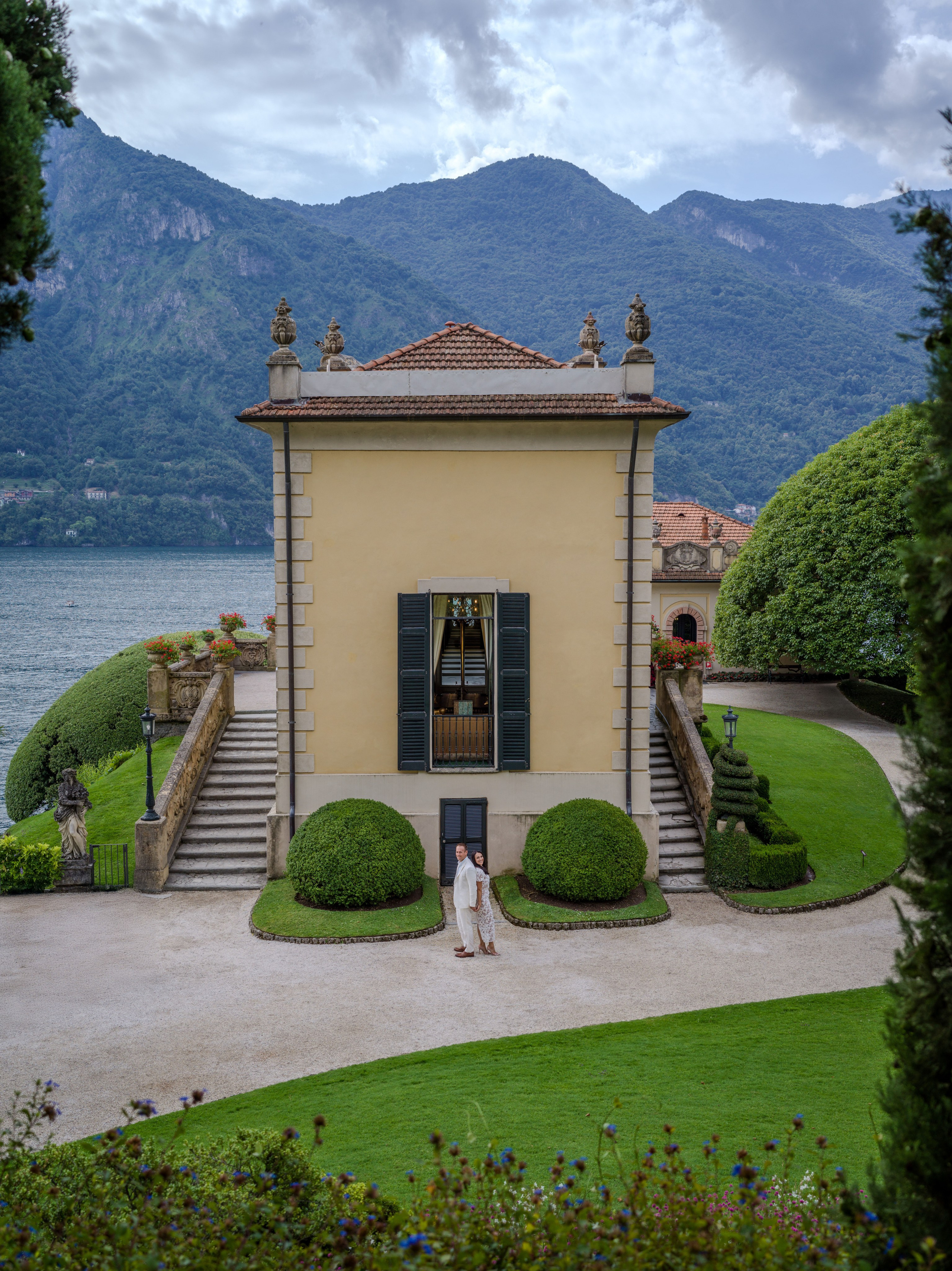Villa Balbianello Lake Como elopement with cinematic wedding photography, romantic portraits and Italian architecture