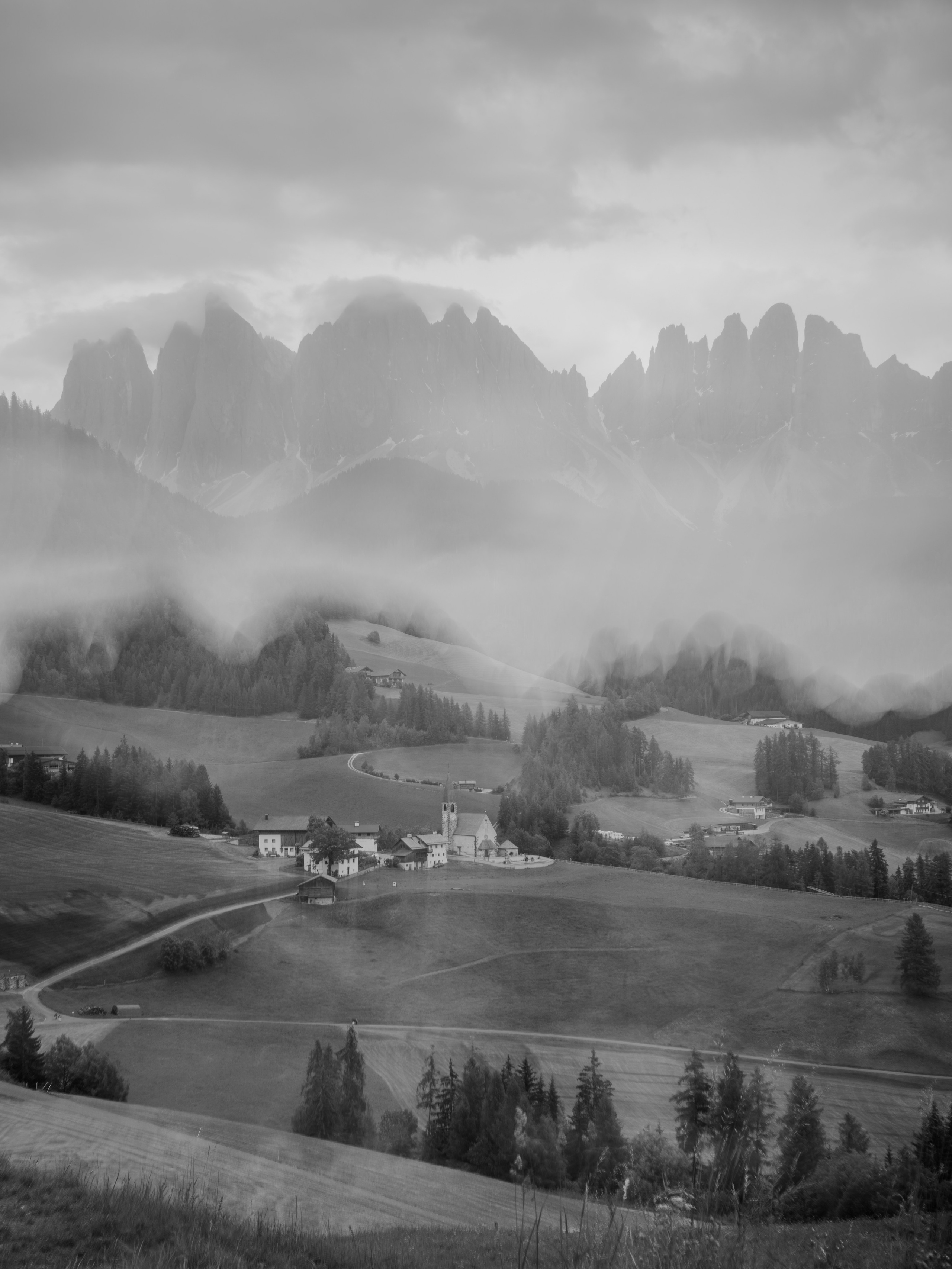 Artistic fine art photography at Santa Maddalena Church in the Dolomites, capturing the iconic alpine landscape with a refined, timeless and cinematic aesthetic.