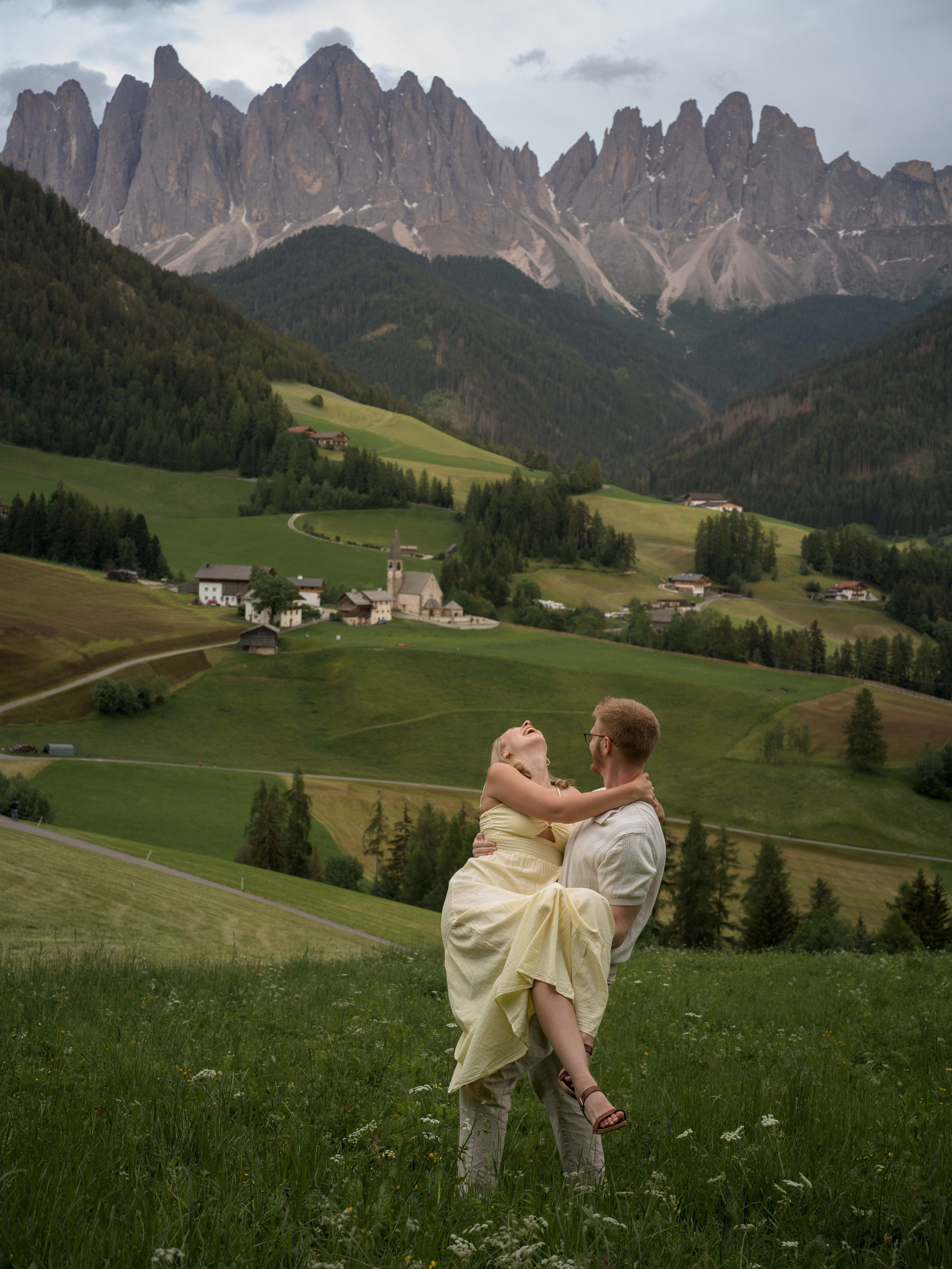 Natural and candid proposal photography in Santa Maddalena, Dolomites