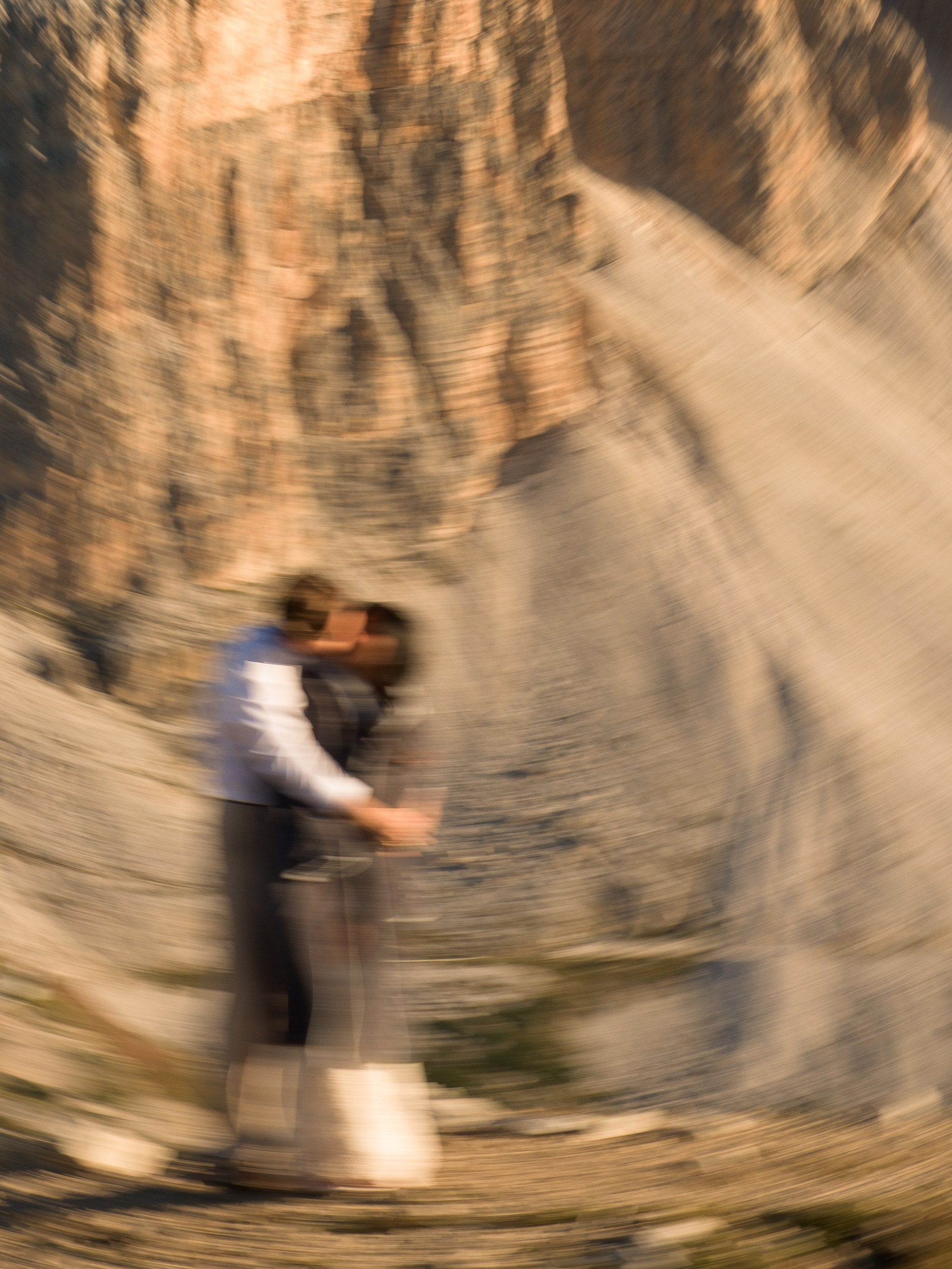Proposal, Cadini di Misurina, Dolomites, Italy – long exposure motion blur portrait of the couple at sunrise