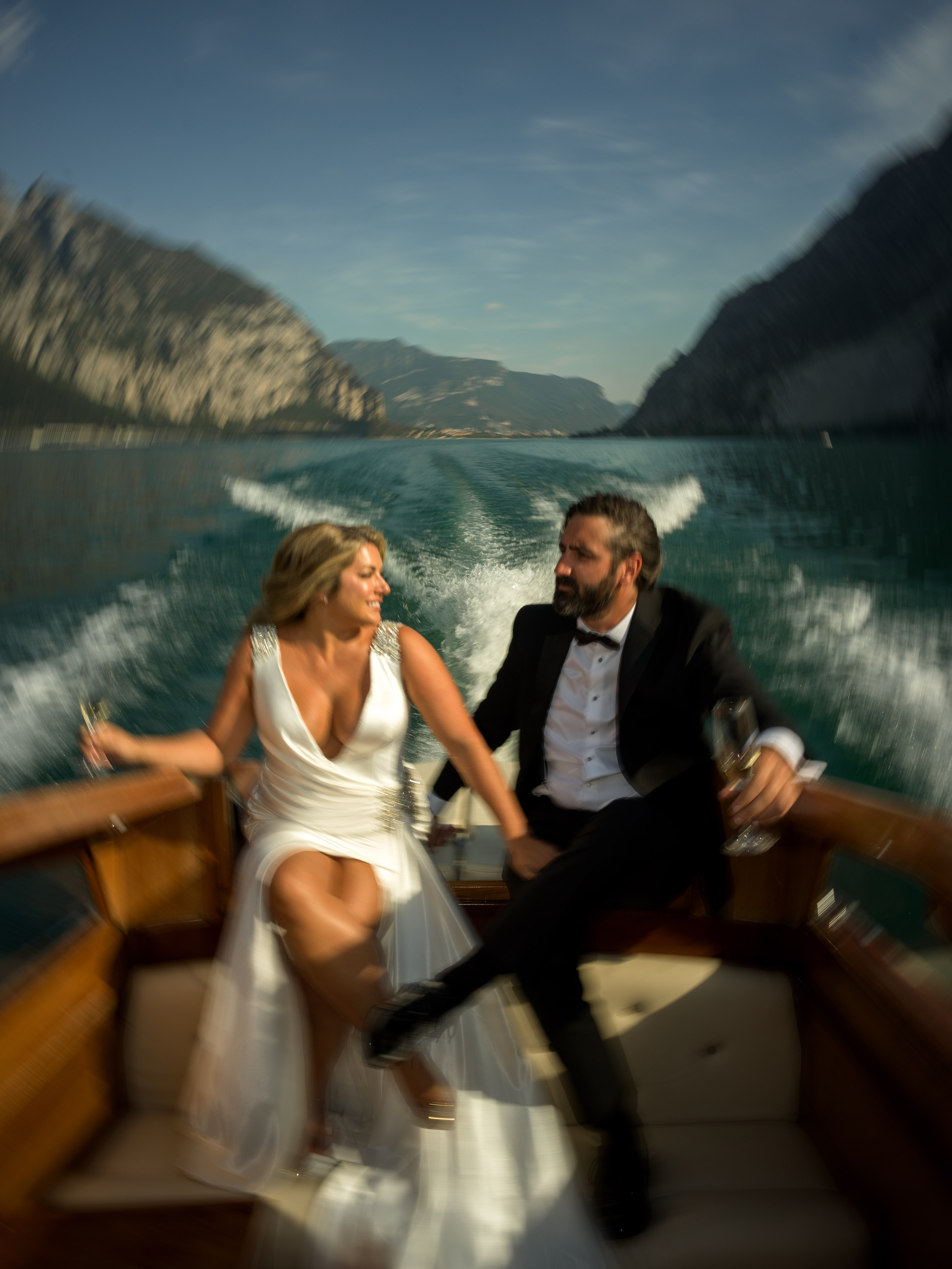 Romantic Lake Como elopement photography in Lecco with the couple surrounded by mountain scenery