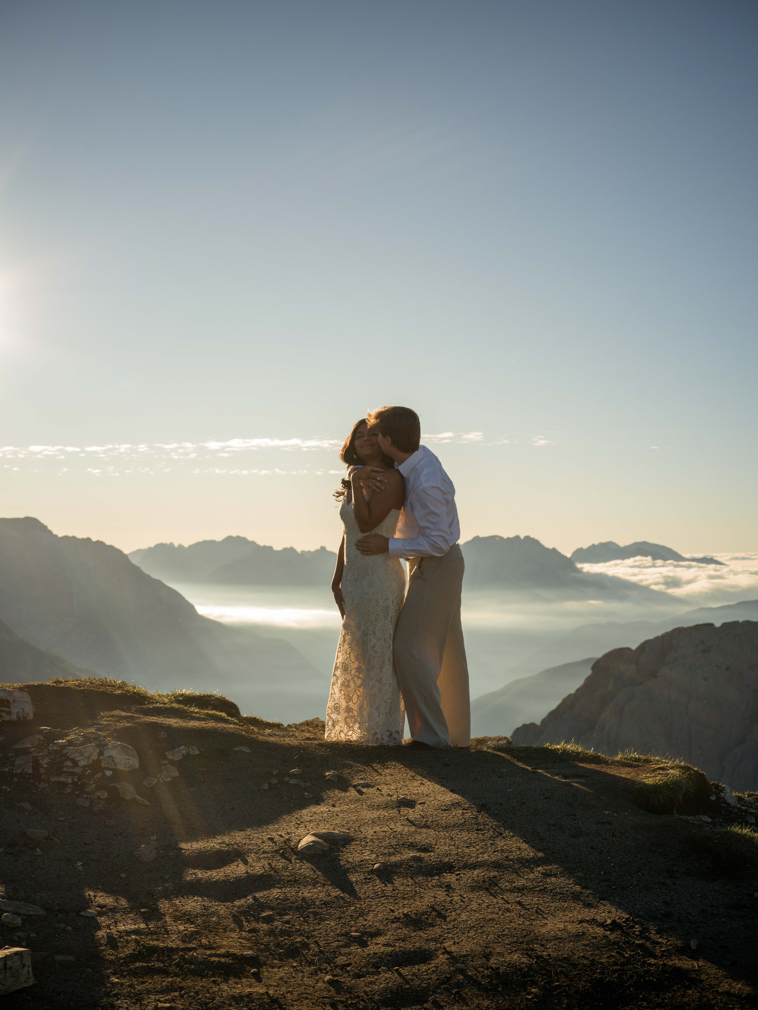 Proposal, Tre Cime di Lavaredo, Cadini di Misurina, Dolomites, Italy – sunrise engagement with couple and alpenglow peaks