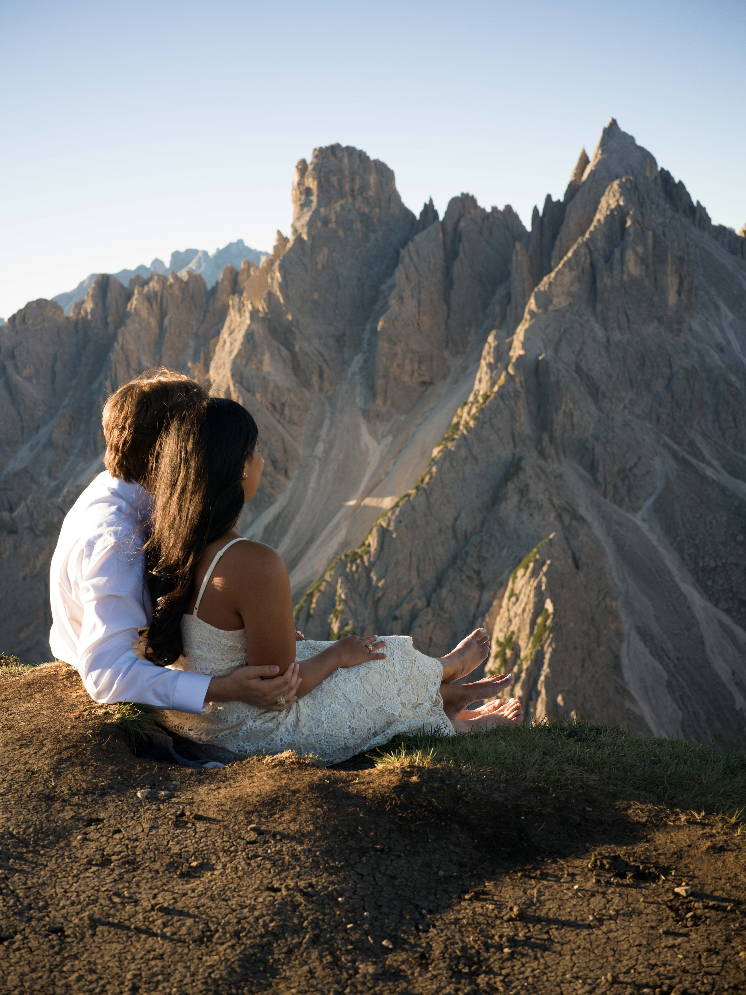 Luxury elopement and engagement proposal at Cadini Group, Misurina, with breathtaking mountain views of Tre Cime di Lavaredo, Italy.