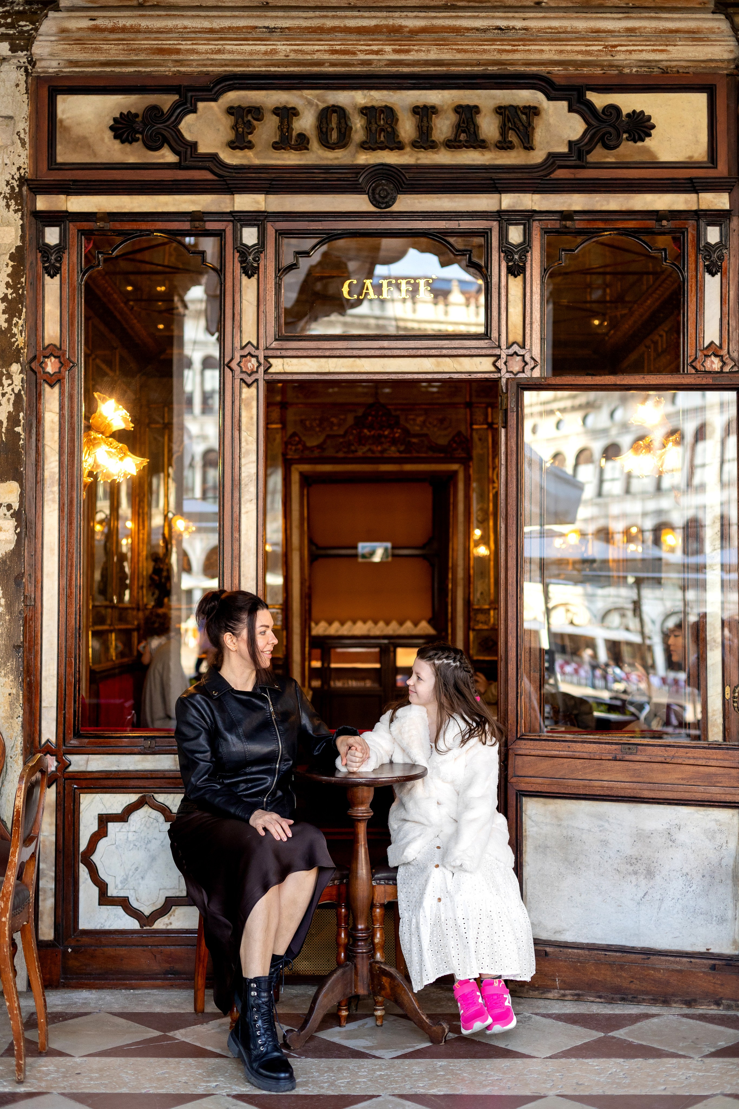 Mother and daughter at sunrise