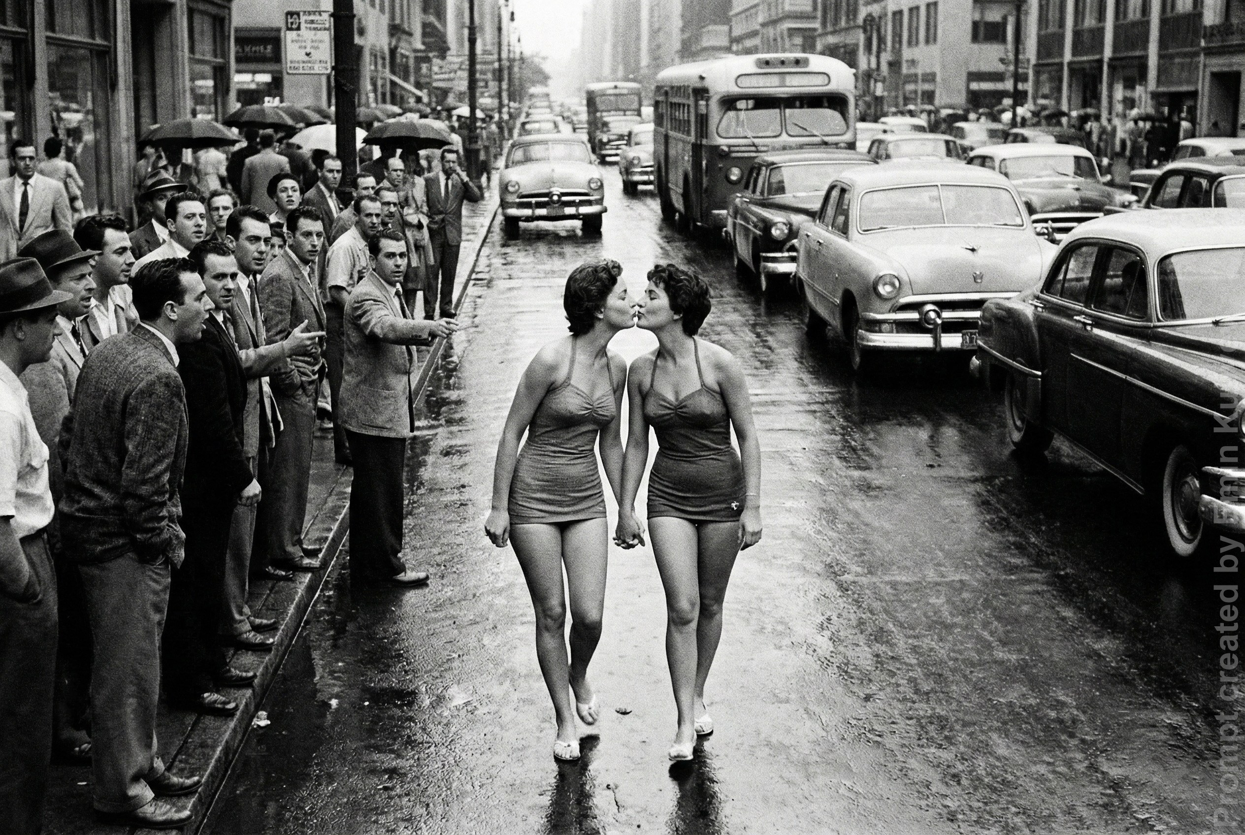 AI 1950s photo style test, vintage film look, realistic AI photography, retro image generation, learn my prompts in online class. Emin Kuliyev — Award-Winning Wedding Photojournalist NYC & USA | Best Wedding Photographer Known for Candid, Timeless Moments