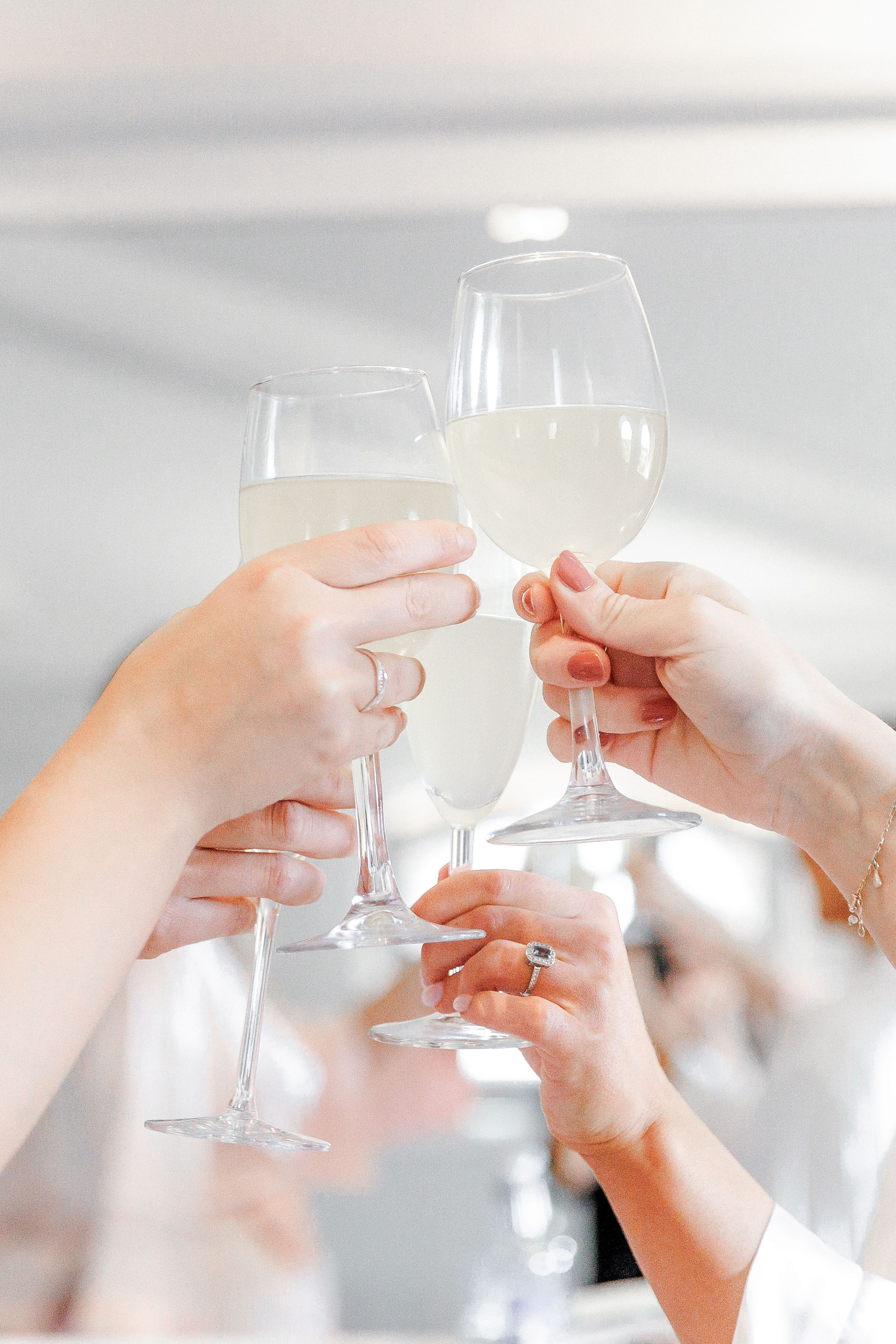 Bridesmaids celebrate wedding celebrations in a sylish wedding venue in Spain. 