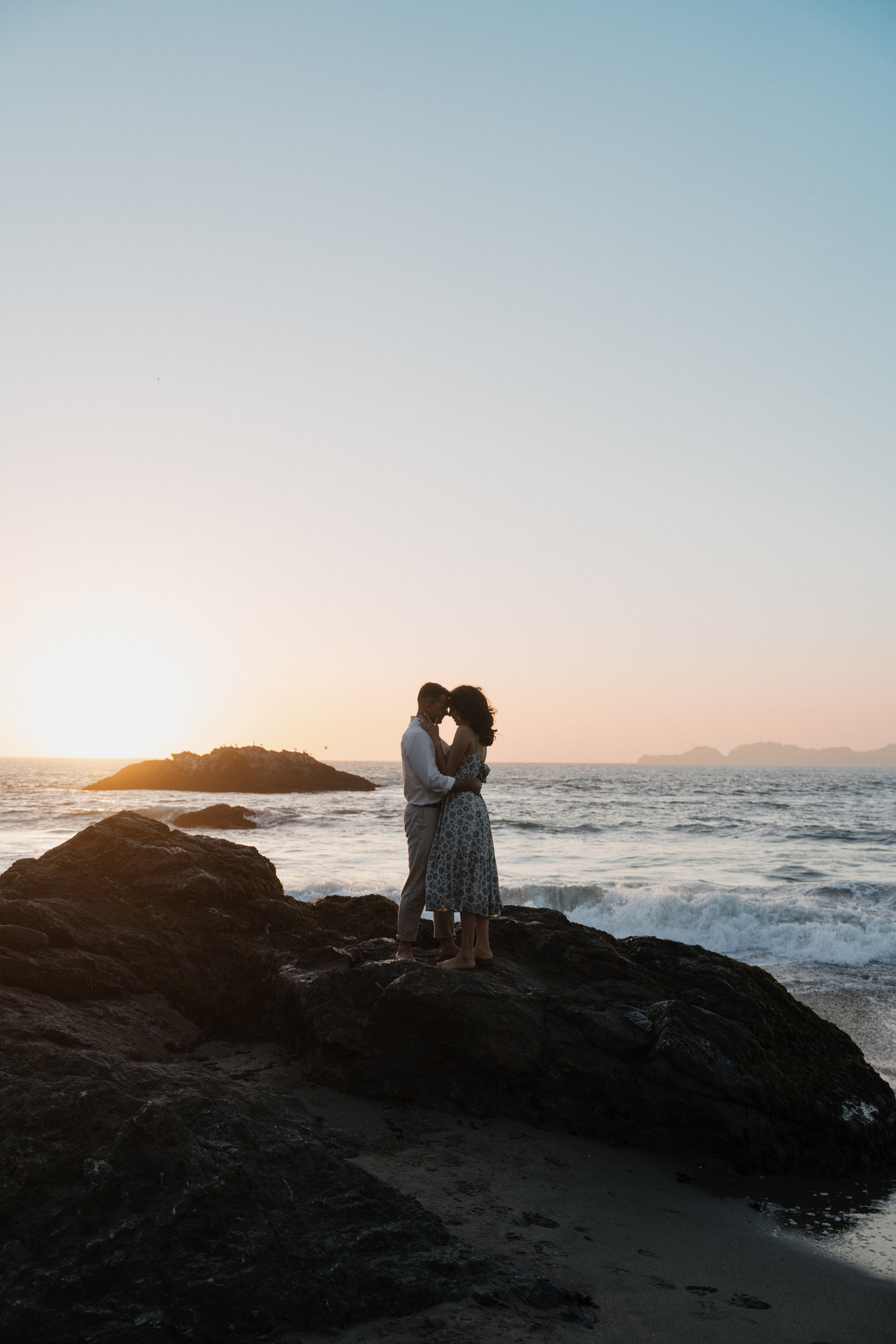 Engagement and Couple’s Photoshoot at Marshall’s Beach with iconic Golden Gate bridge view. Soulo Photography | San Francisco Bay Area Based Photographer
