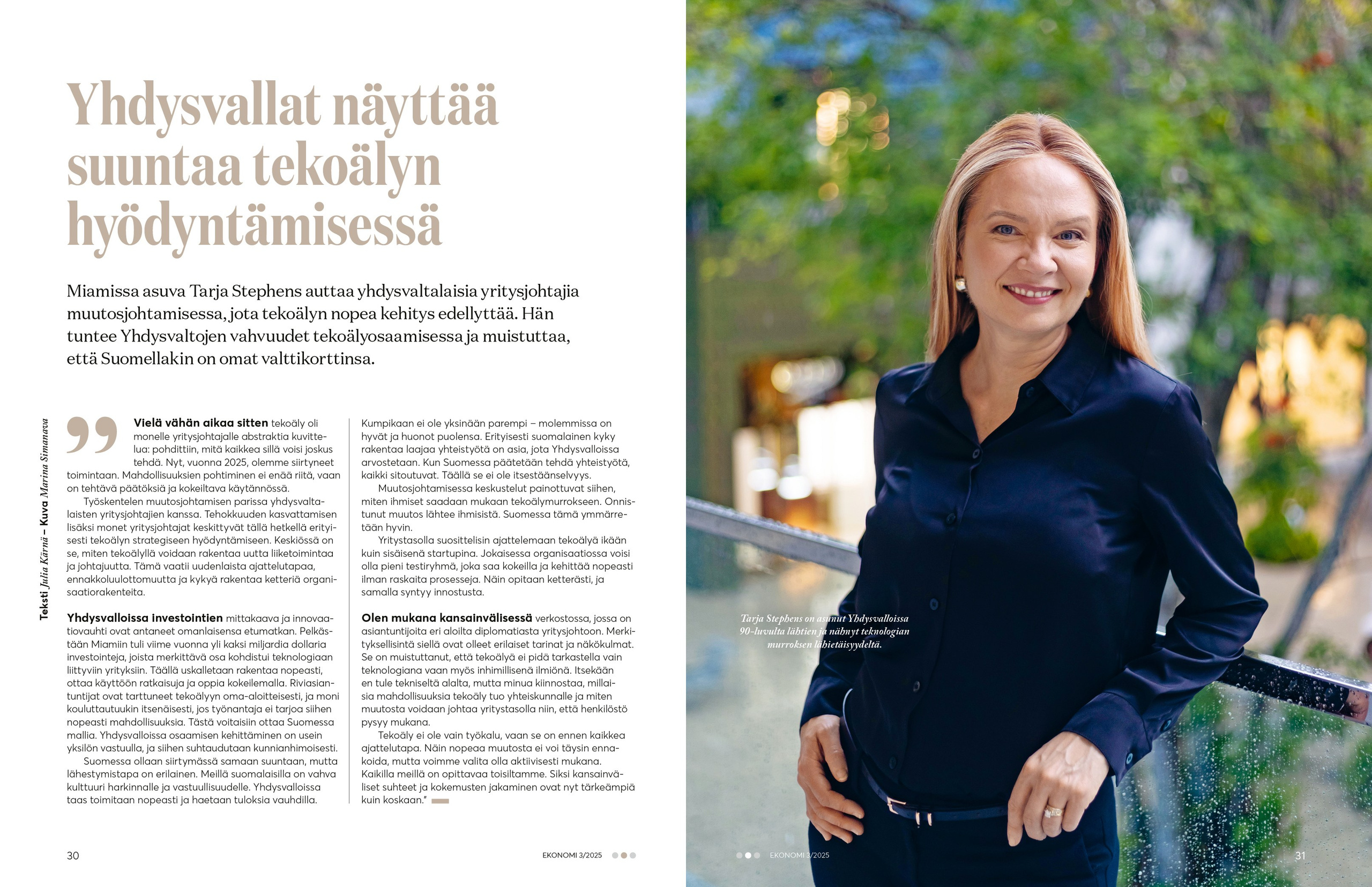Suomen Ekonomit (Ekonomi-lehti) feature 3/2025. Portrait and graduation photographer Marina Simanava