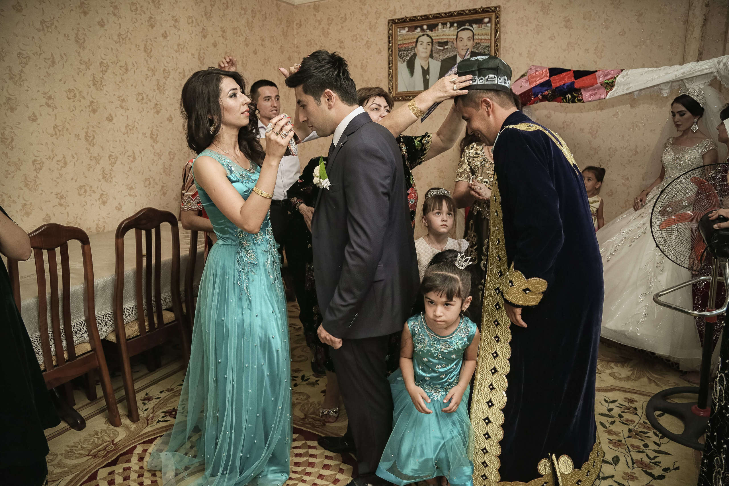 Tajik wedding, portrait of Asian bride, wedding dress. Wedding and family photographer in Cork, Ireland. Tigran