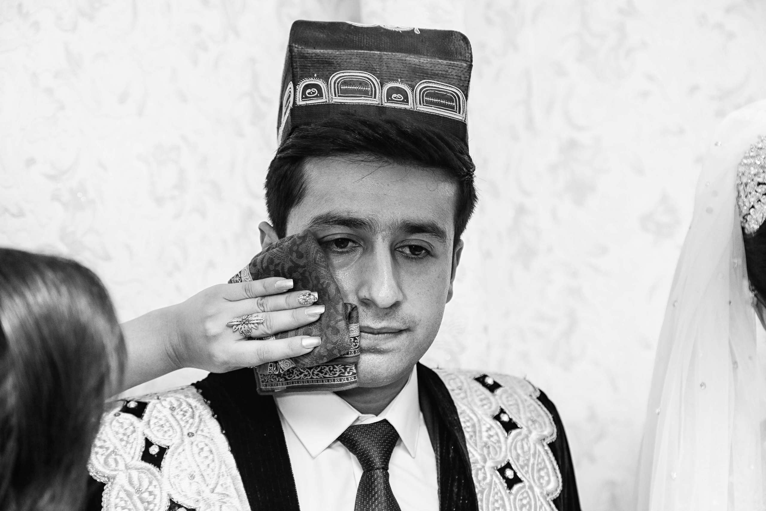 Tajik wedding, portrait of Asian bride, wedding dress. Wedding and family photographer in Cork, Ireland. Tigran